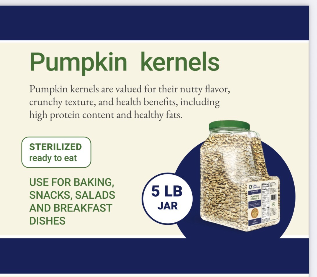 Oleic Solutions Pumpkin Kernels Pepitas 5LB – Sterilized,Ready to eat,Not Salted