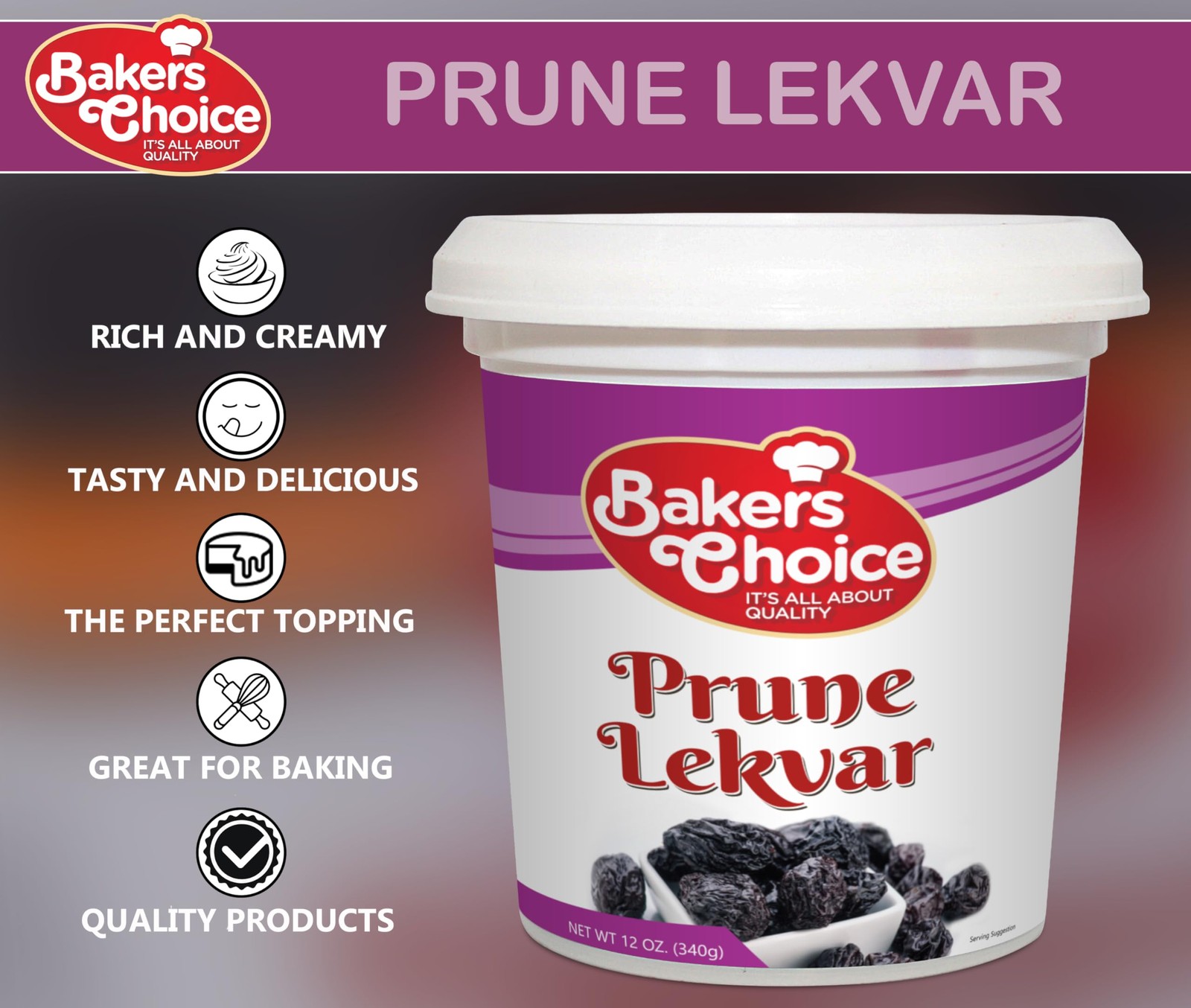 Prune Butter Lekvar Pastry Filling, 12 oz. Creamy Spread and Topping for Cak…