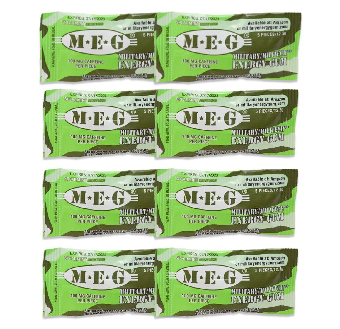 MEG – Military Energy Gum | 100mg of Caffeine Per Piece + Increase Energy + B…