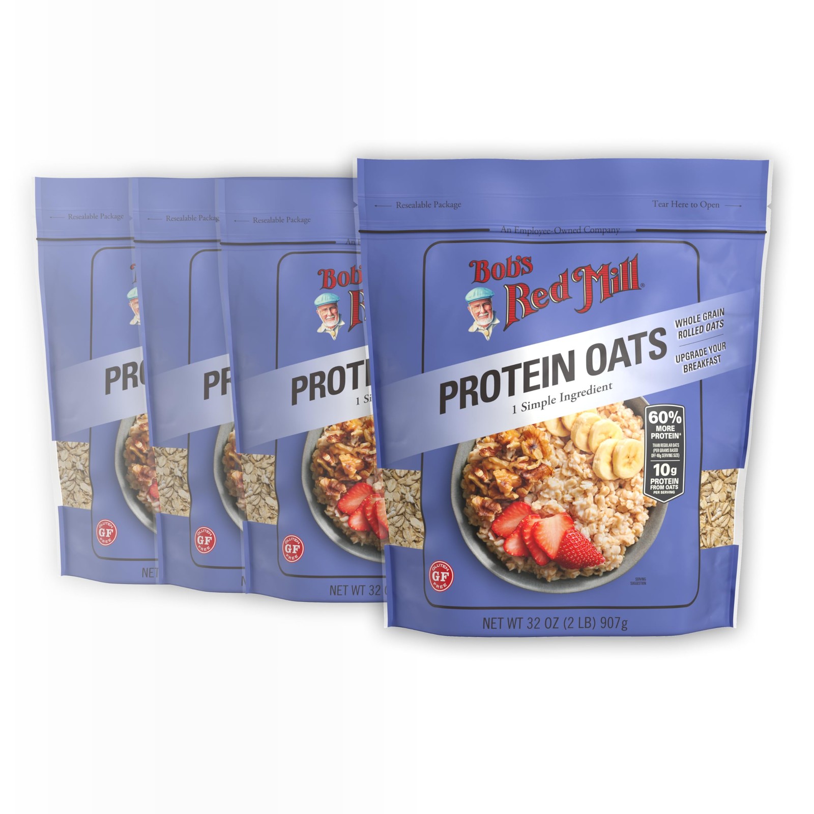 High Protein Oats – 32 oz (Pack of 4), Gluten Free, 10g/Serving, Non GMO, Who…