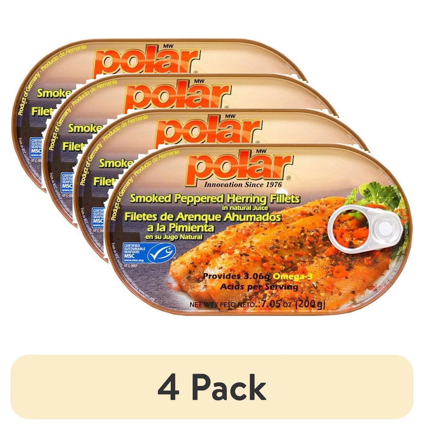 (4 Pack) Smoked Peppered Herring Fillets in Natural Juice, 7.05 Oz