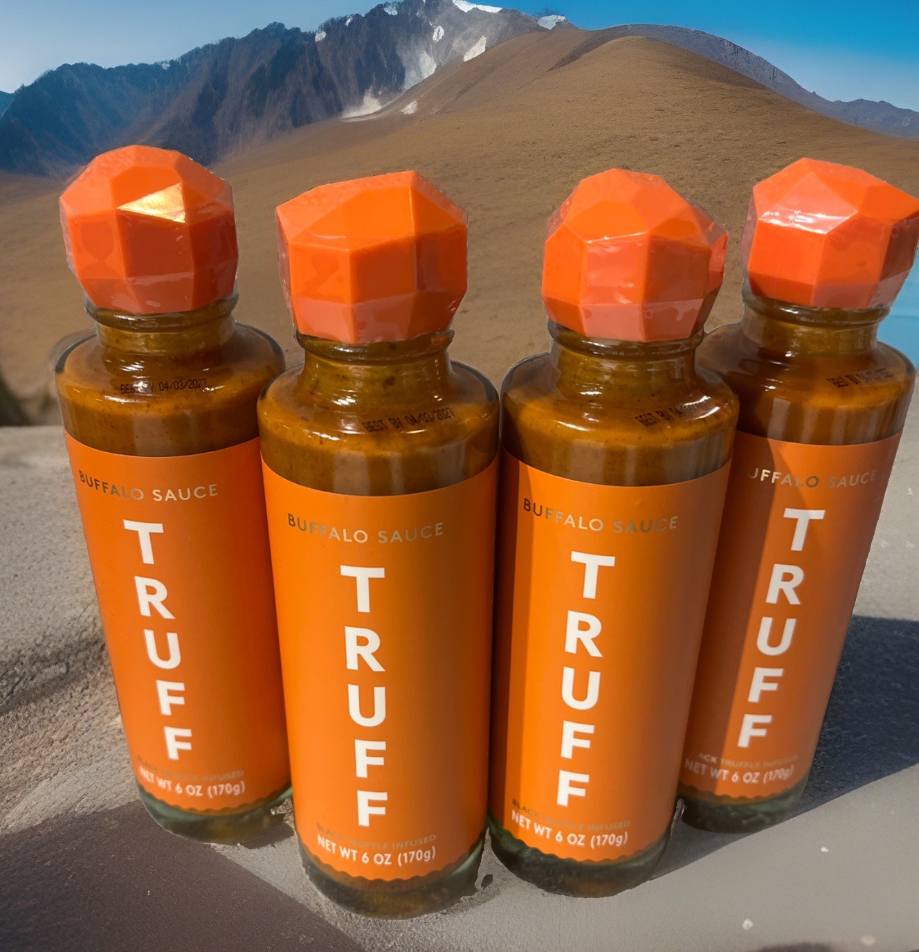 4X Ruff Black Truffle Infused Buffalo Sauce 6 oz Each. BB 04/2027 Glass Bottles