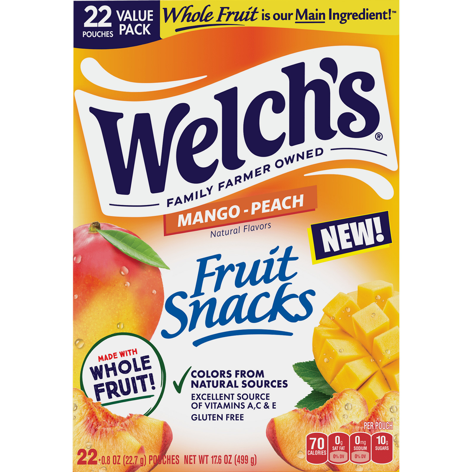 Welch’s Fruit Snacks Mango-Peach – Soft Fruit Snacks, 0.8 oz Each, 22-Count Pack