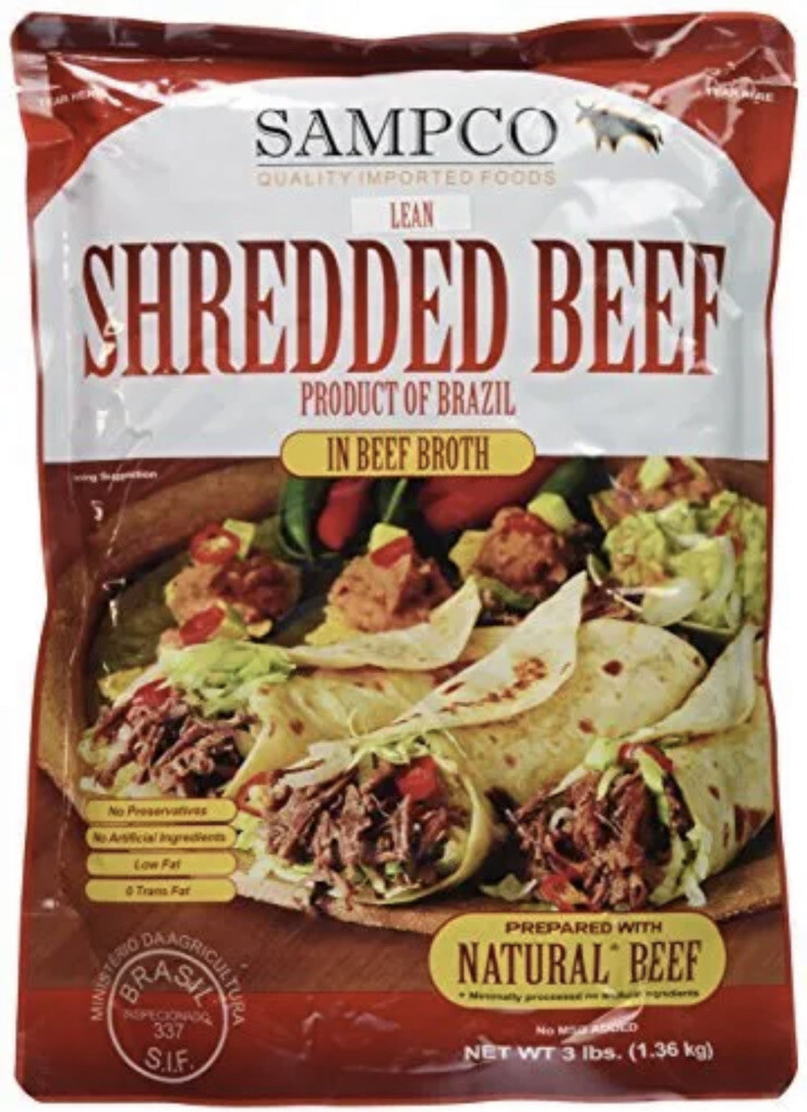 SAMPCO Lean Shredded Beef With Broth 3lbBag Fully Cooked All Natural Brazil BB24