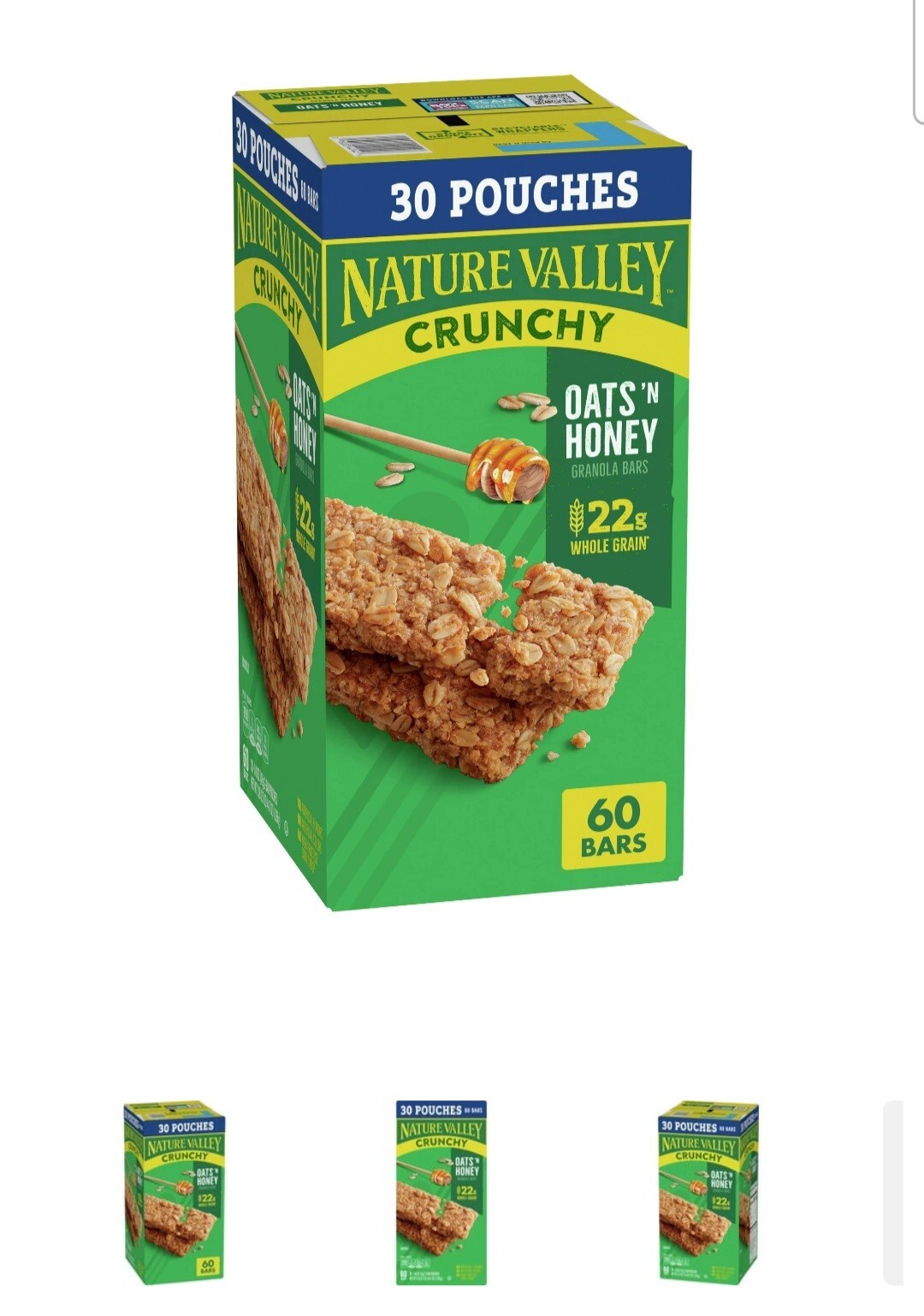 Nature Valley Crunchy Oats ‘n Honey Granola Bars, 60 Bars, 44.7 OZ (30 Pouches)