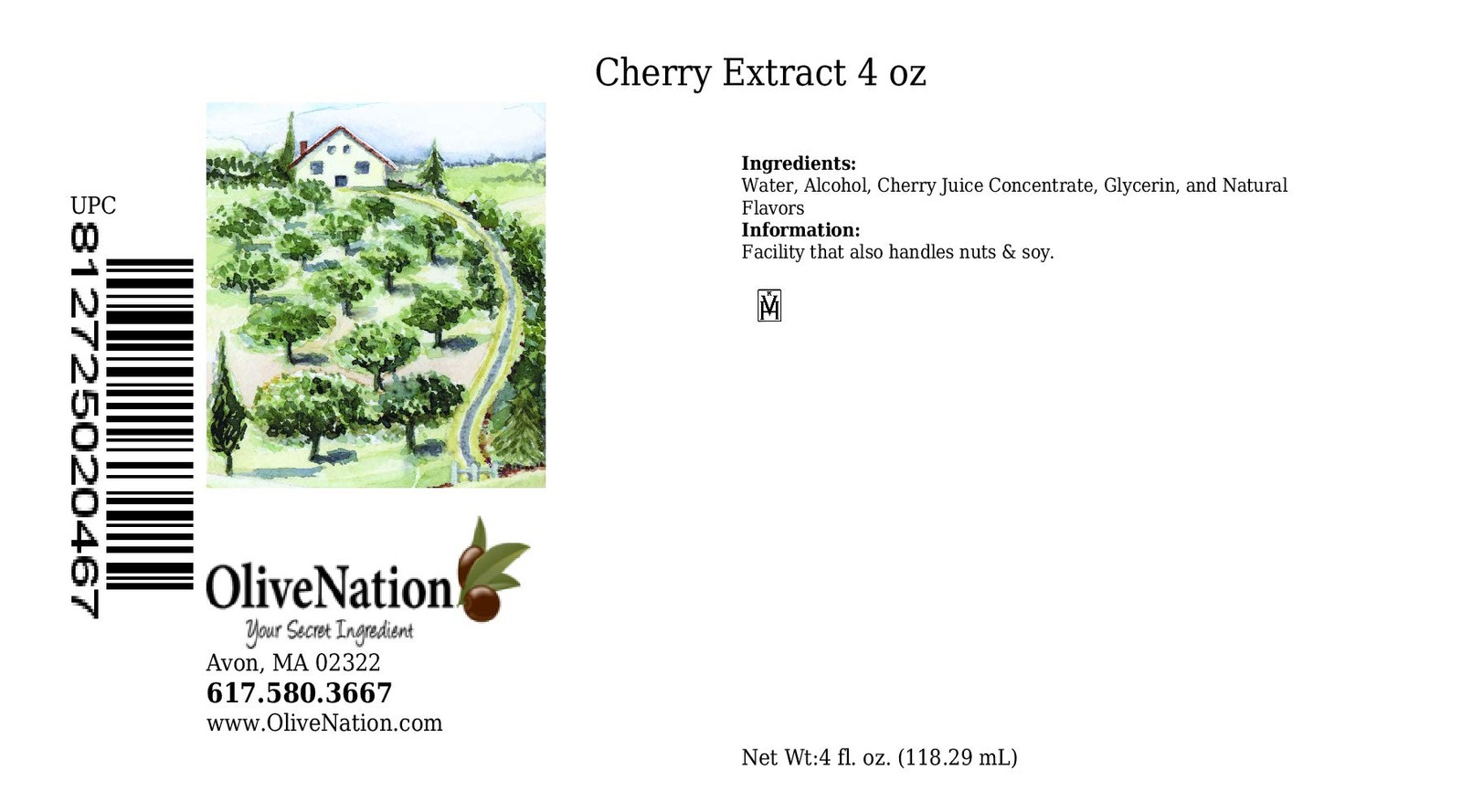 OliveNation Pure Cherry Extract 4 ounces 4 Ounce (Pack of 1)