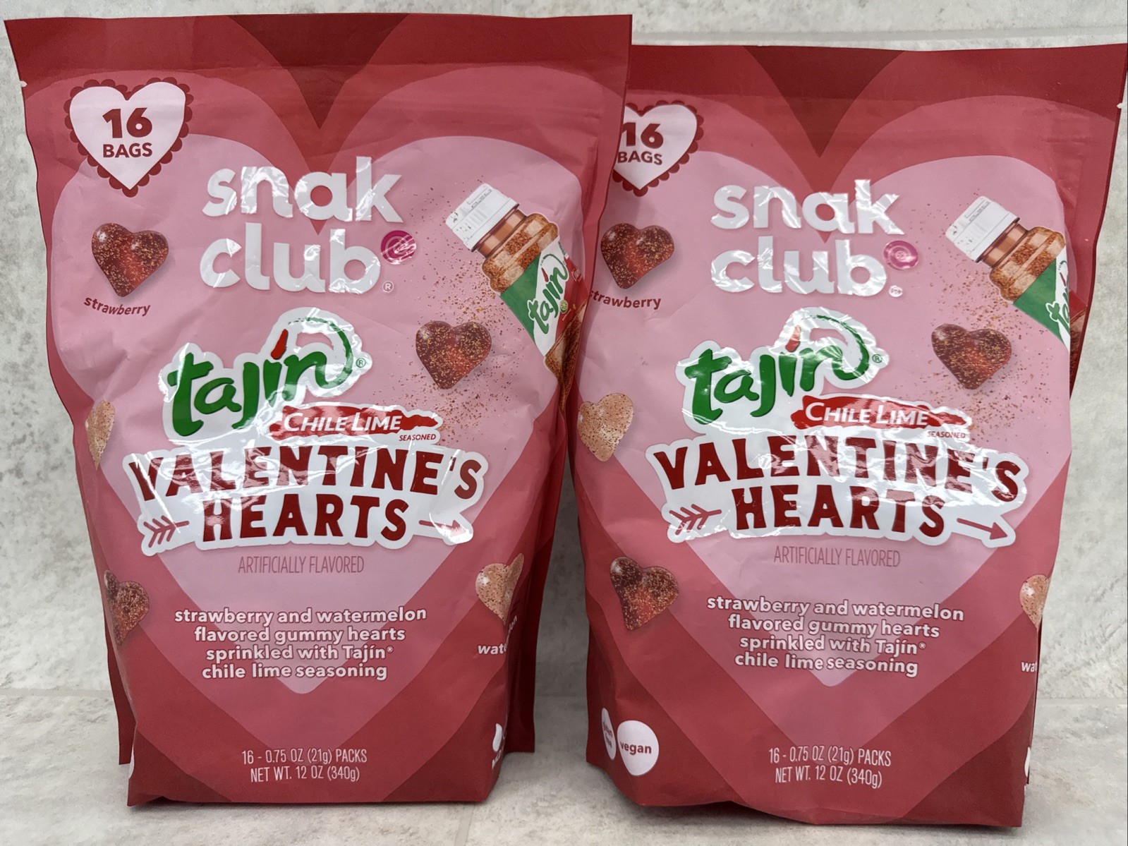 2 Bags! Snak Club Tajin Chili Lime Seasoned Strawberry Watermelon Gummy 32 TTL