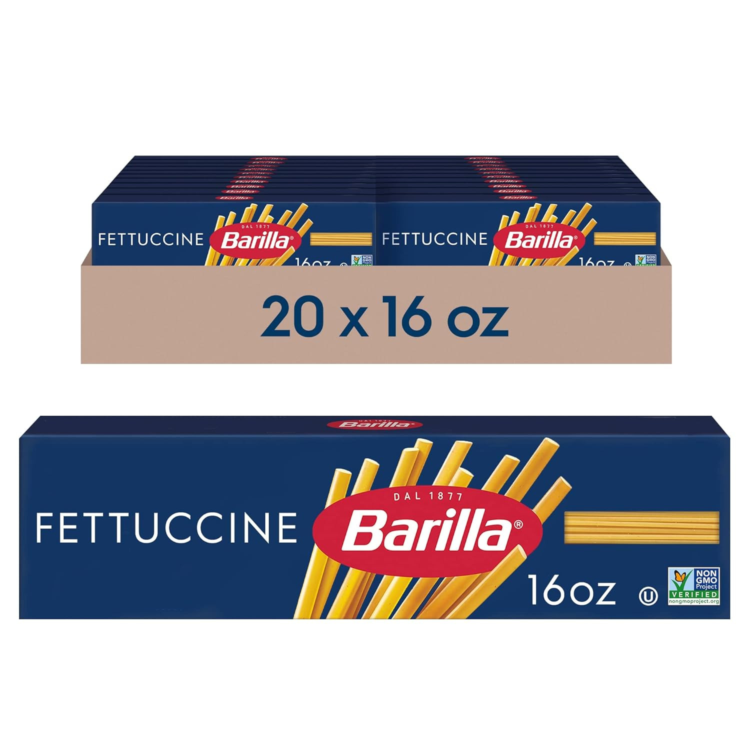 Fettuccine Pasta, 16 Oz. Box (Pack of 20) – Non-Gmo, Made with Durum Wheat Semol
