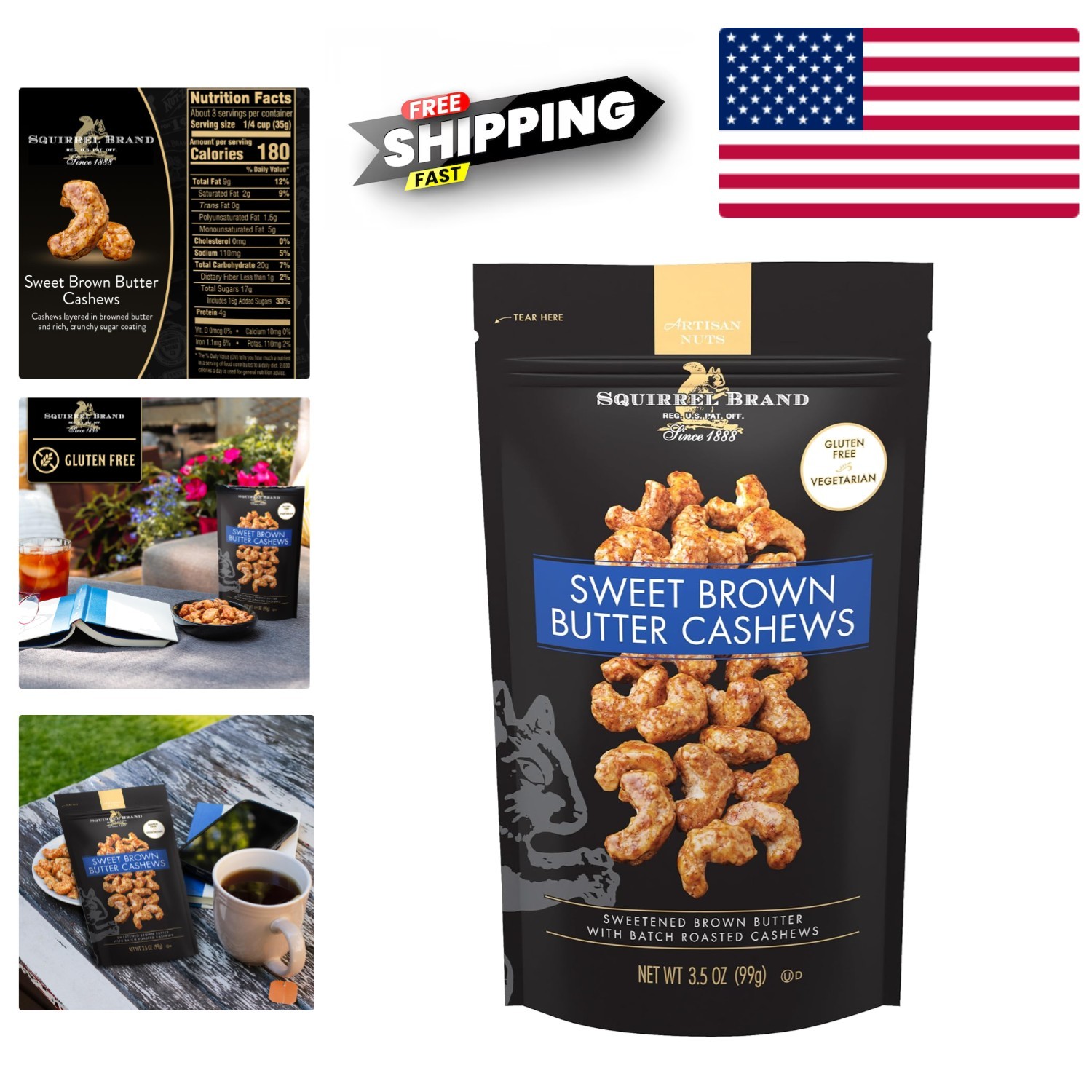 Gourmet Sweet Brown Butter Cashews in Resealable 3.5 Ounce Bag – Indulgent Snack
