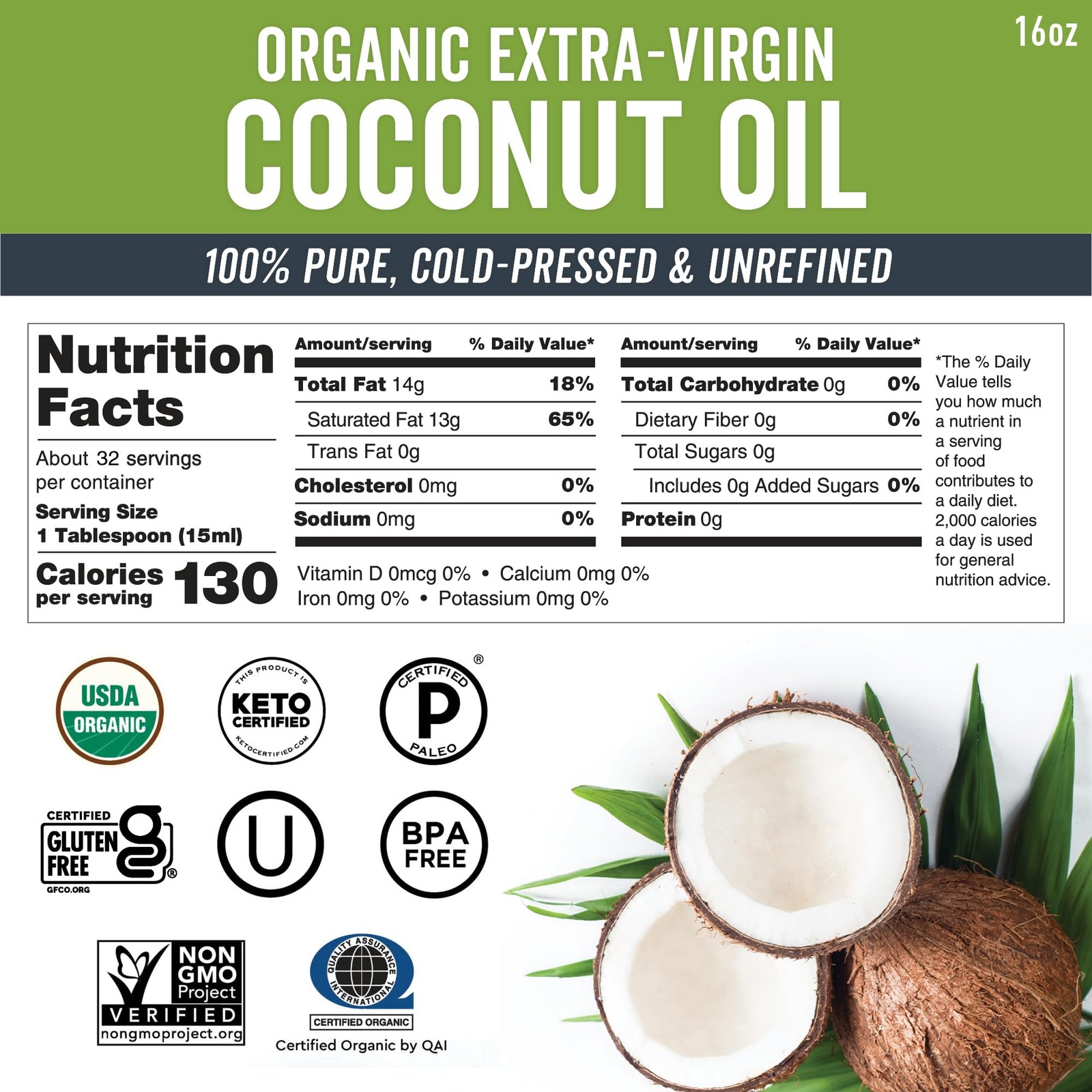 Viva Naturals Organic Coconut Oil, 16 fl oz – 16 Fl Oz (Pack of 1), No Color