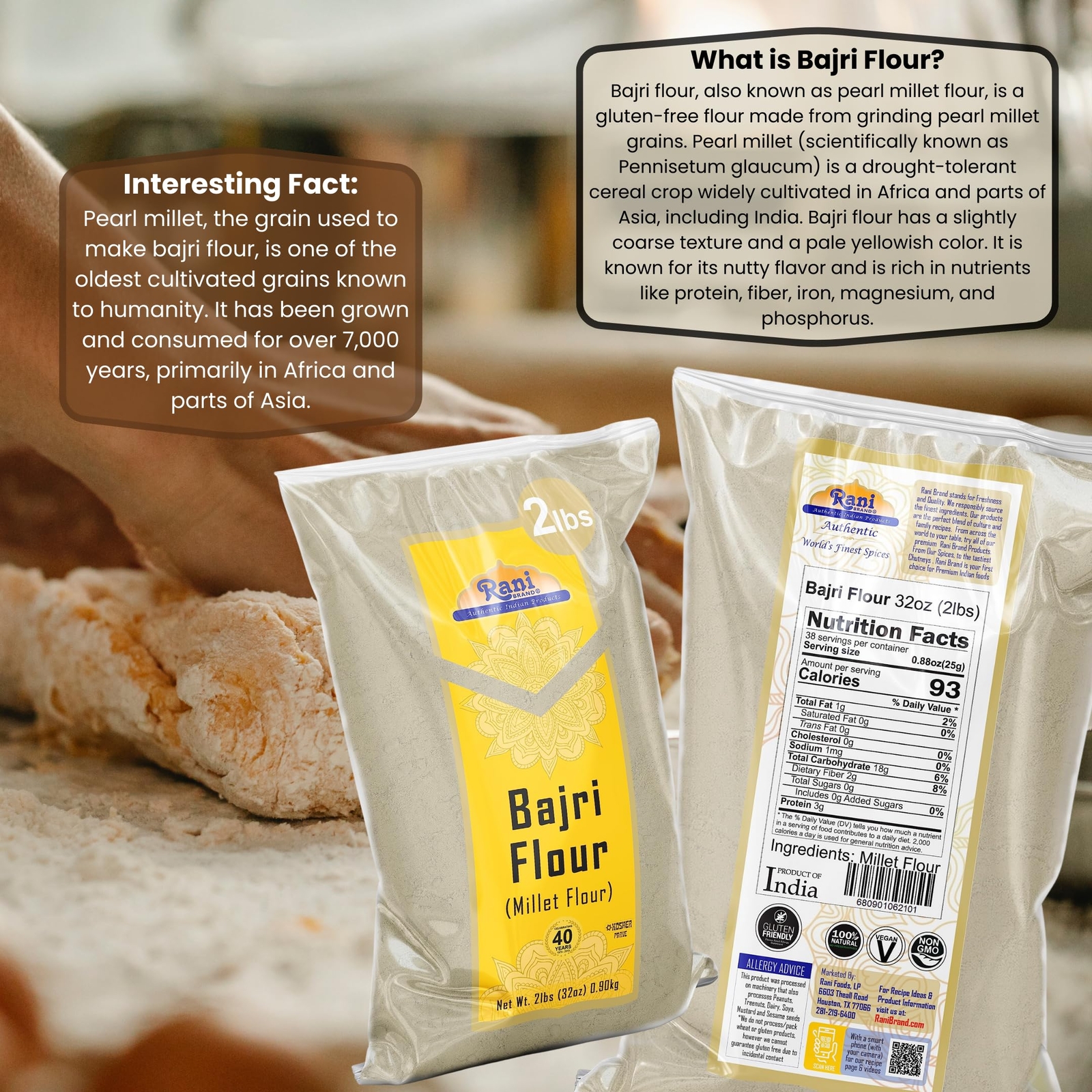 Rani Bajri Flour (Pearl Millet) 32oz (2lbs) 908g Bulk
