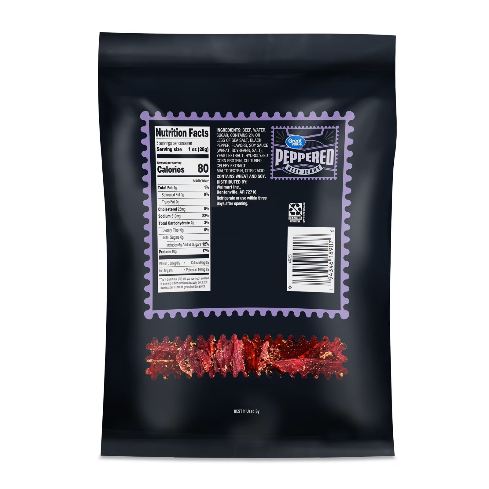 Great Value Peppered Beef Jerky, 5 Oz…