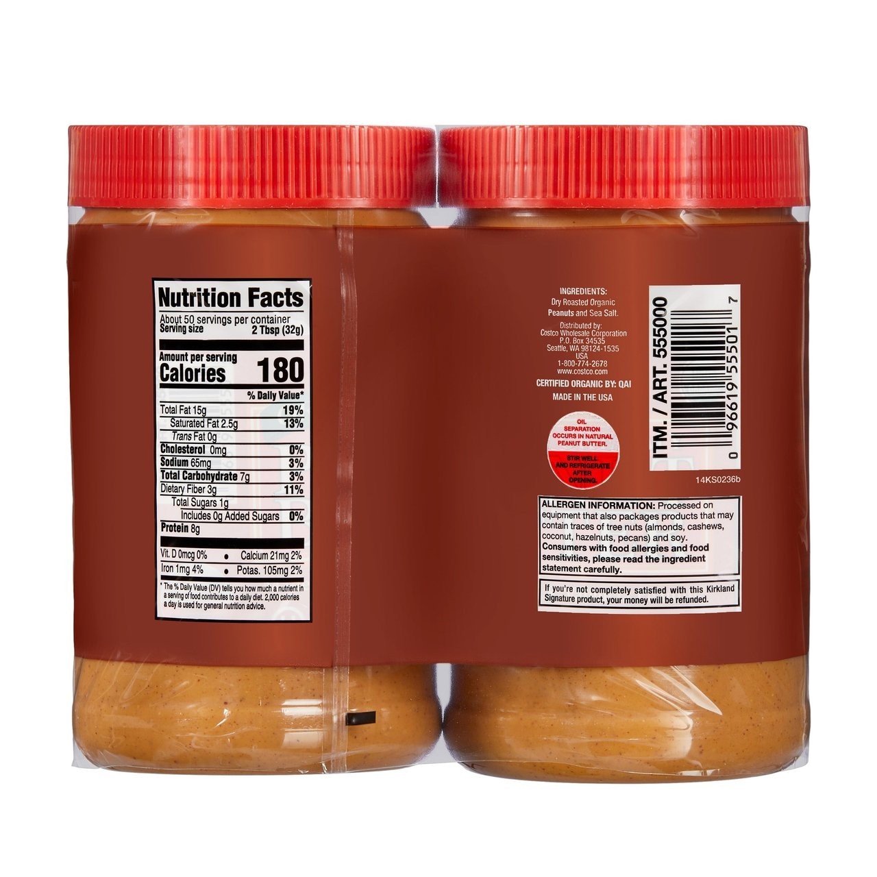 Kirkland Signature Organic Peanut Butter, 28 Ounce (Pack of 2)