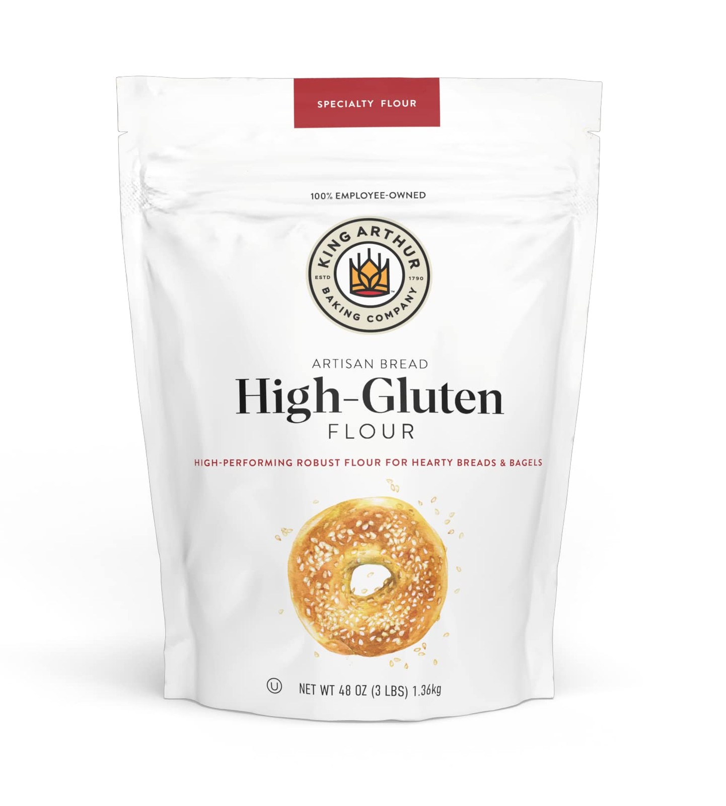 King Arthur High Gluten Flour, Contains Wheat 48 Ounce (Pack of 1), White