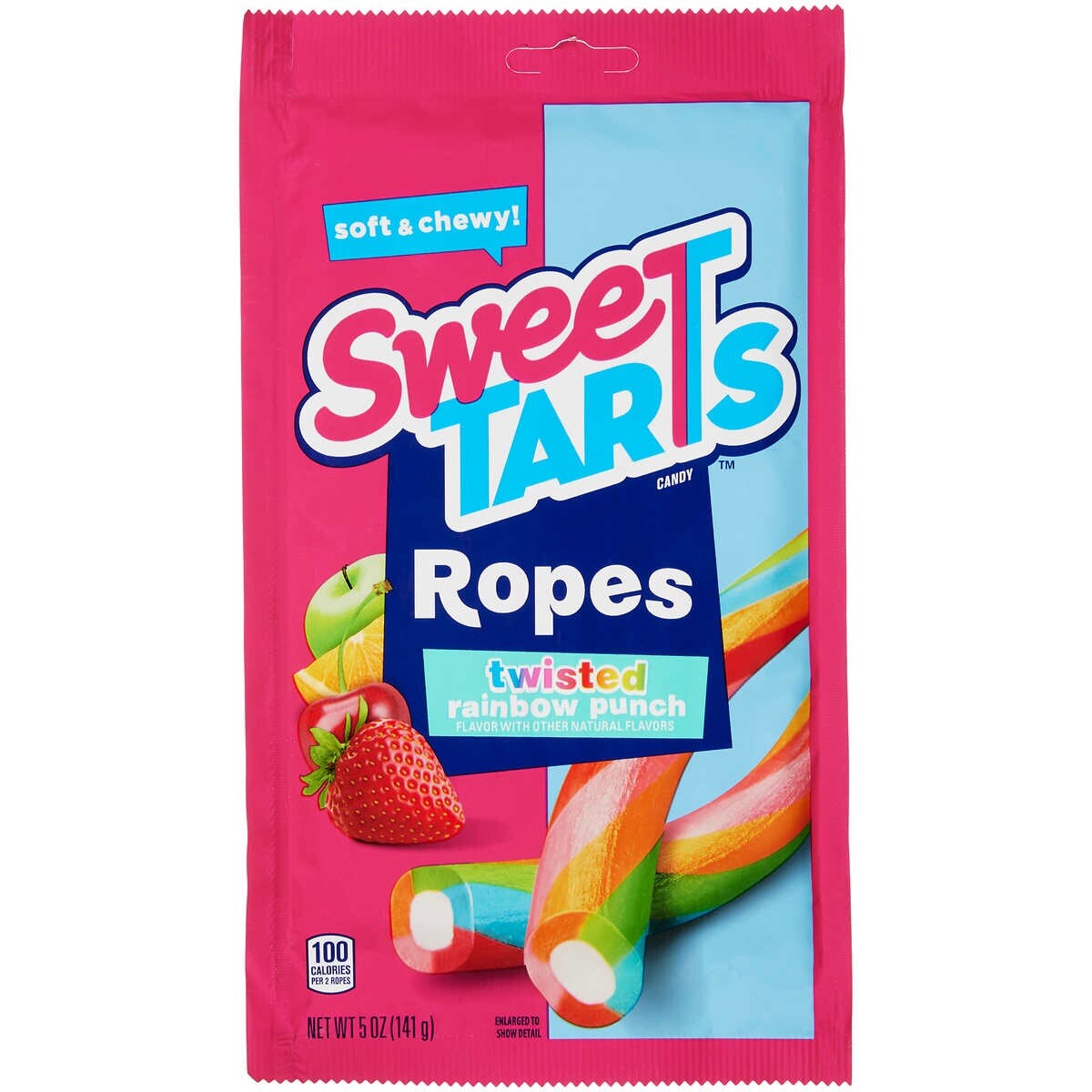 SweeTARTS Soft and Chewy Ropes, Twisted Rainbow Punch, 5 oz Peg Bag, 12 ct