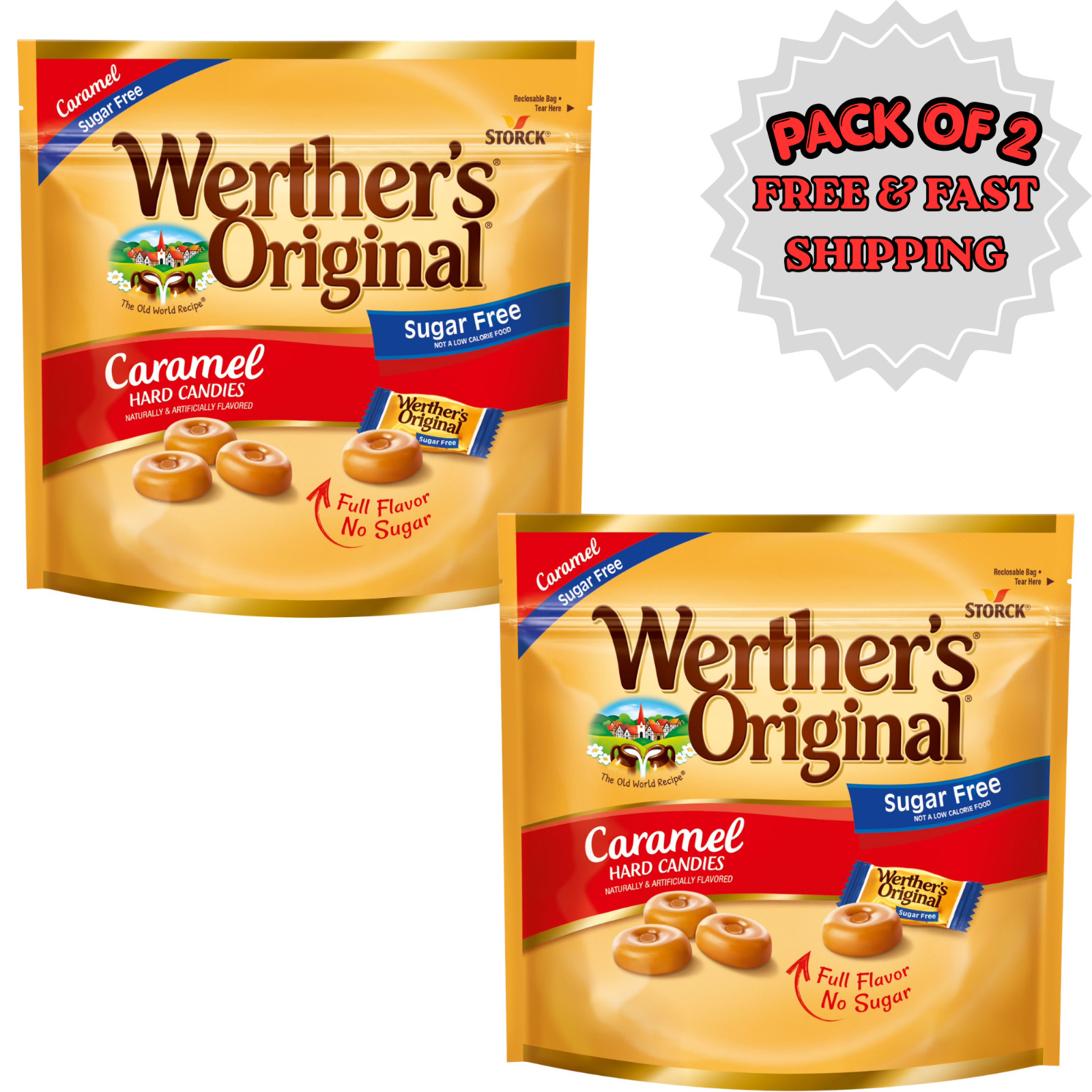 Werther’s Original Hard Sugar Free Caramel Candy, 7.7 oz PACK OF 2