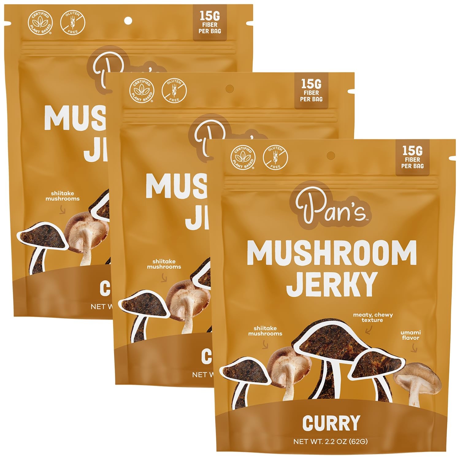 Pan’s Mushroom Jerky, Vegan Snacks, Dried Mushrooms 2.2 Ounce (Pack of 3)