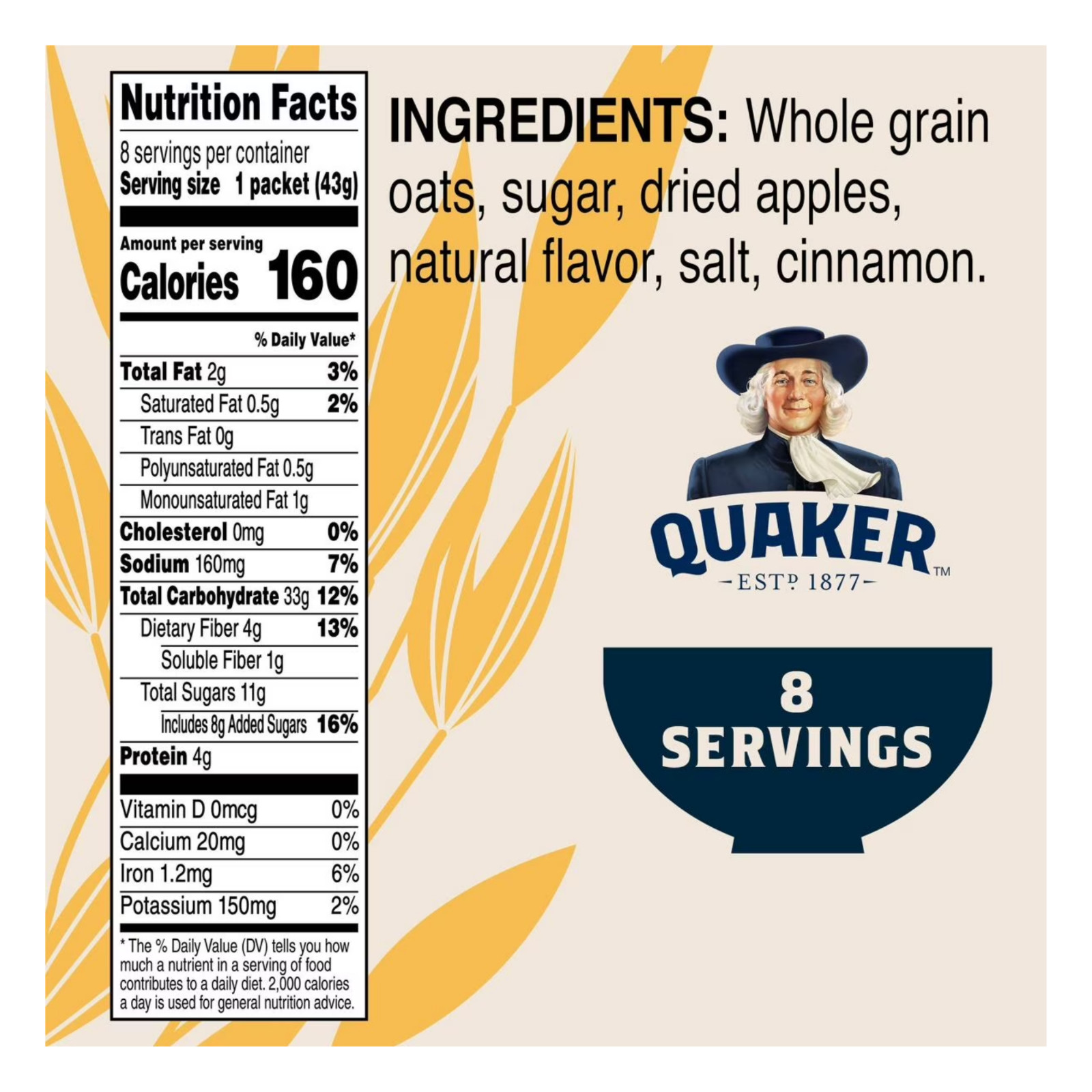 Quaker Instant Oatmeal Apple and Cinnamon – 8 Count/12.1 Oz – 2 Pack