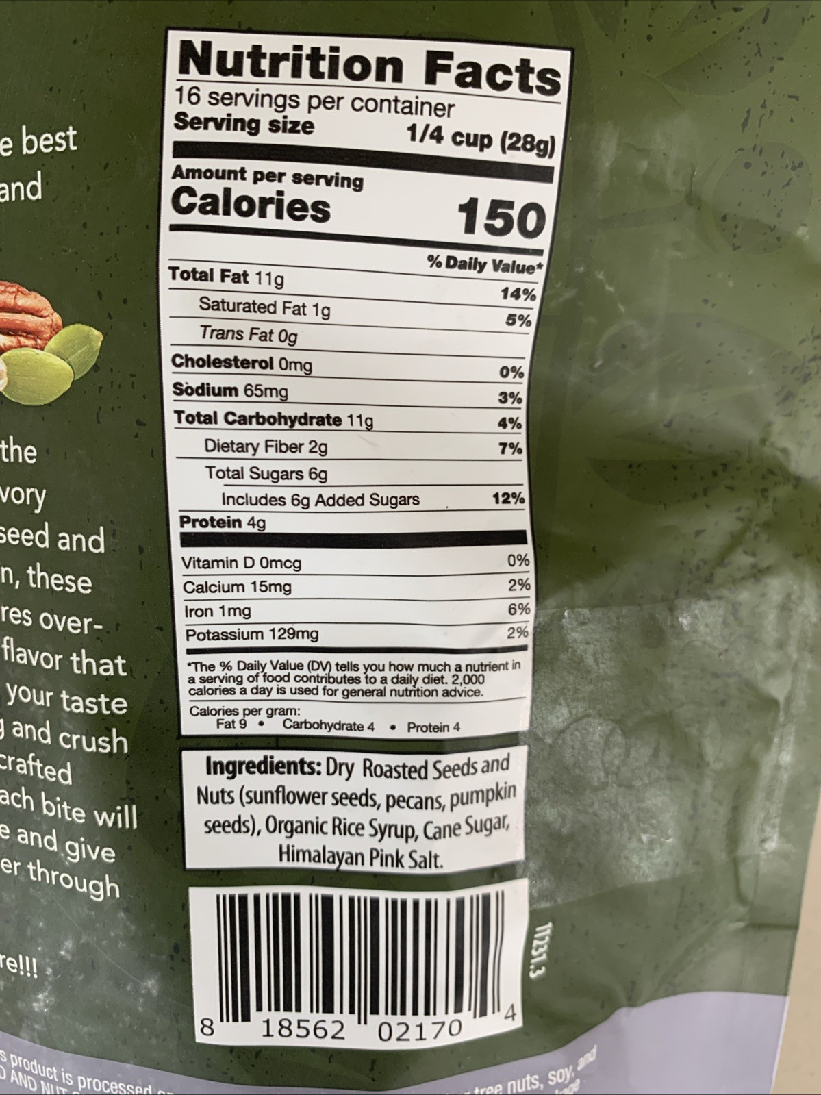 180 Snacks Nut + Seed Crunch, Sunflower Seeds, Pecans, Pumpkin Seeds 16 Oz Bag