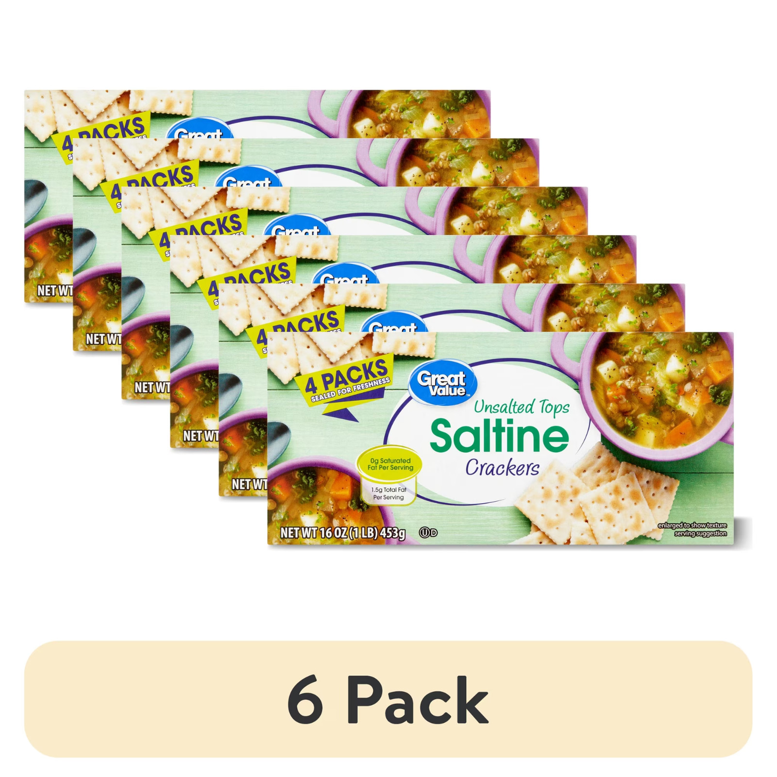 Great Value Unsalted Tops Saltine Crackers, 16 oz, 4 Count (6 PACK!)