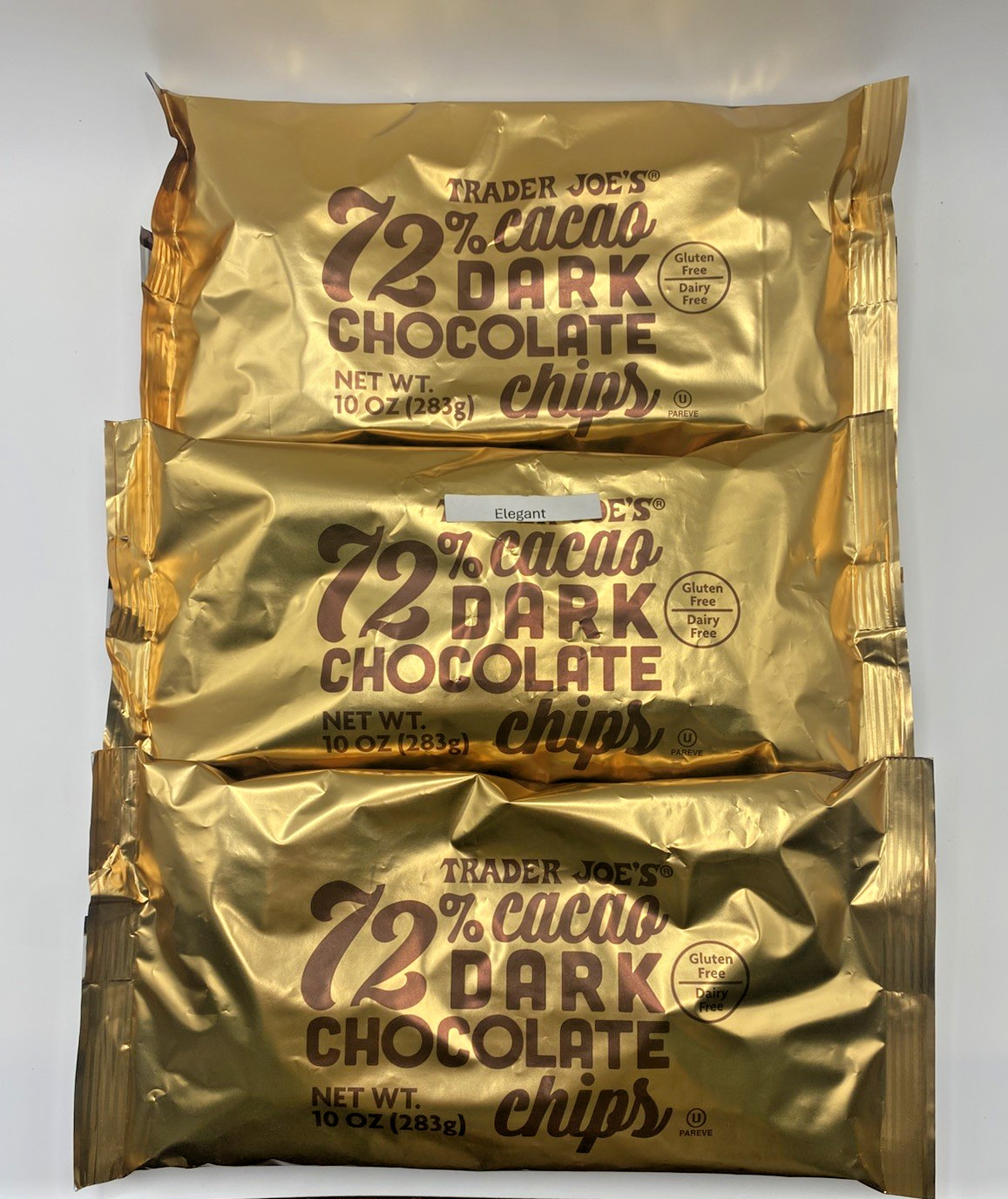 Pack of 3 Trader Joe’s 72% Cacao Dark Chocolate Baking Chips 10 oz Each 10/2027