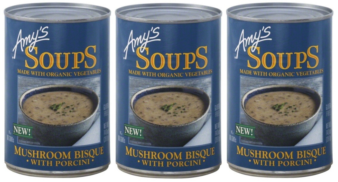 Amy’s Organic Soup Mushroom Bisque Porcini Gluten Free, 14 oz (3 Cans)