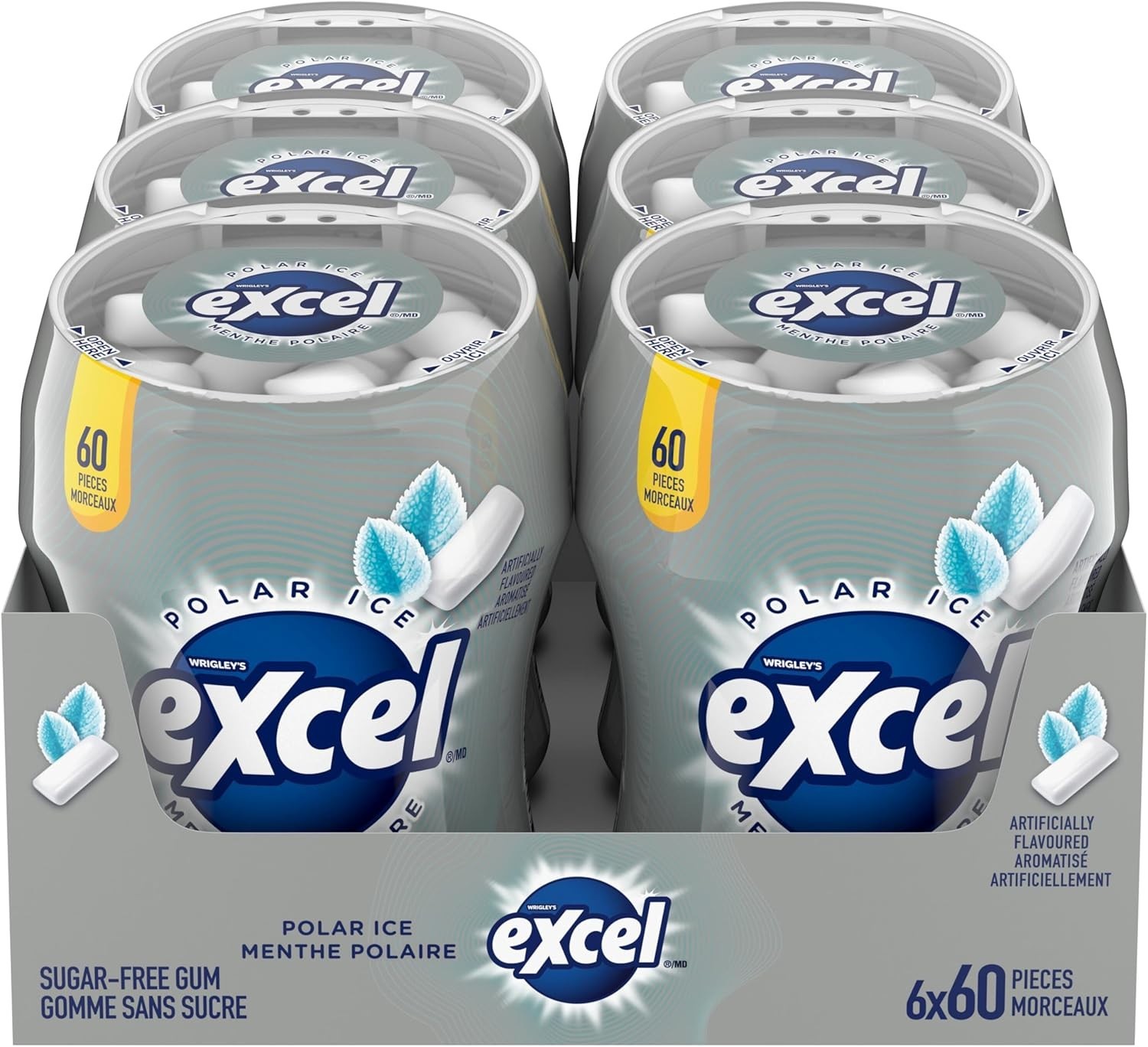 EXCEL Polar Ice Sugar-Free Gum | 6 Bottles x 60 Pieces | Fresh from Canada