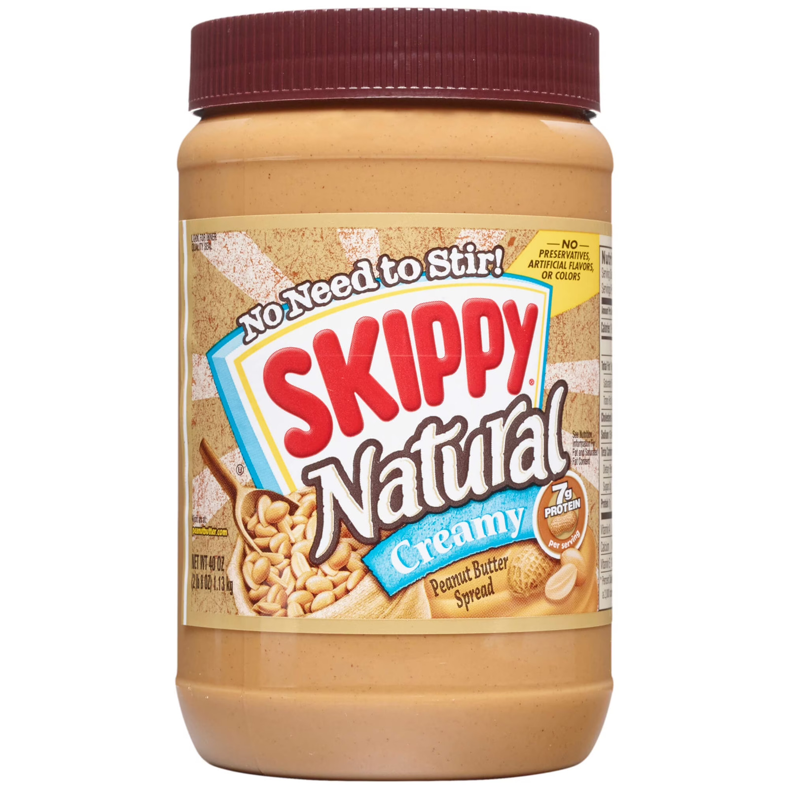 SKIPPY Natural Creamy Peanut Butter Spread, 7 G Protein per Serving, Plastic Jar
