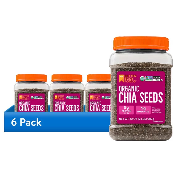 (6 pack) BetterBody Foods Organic Chia Seeds, 2.0 lb, 30 Servings