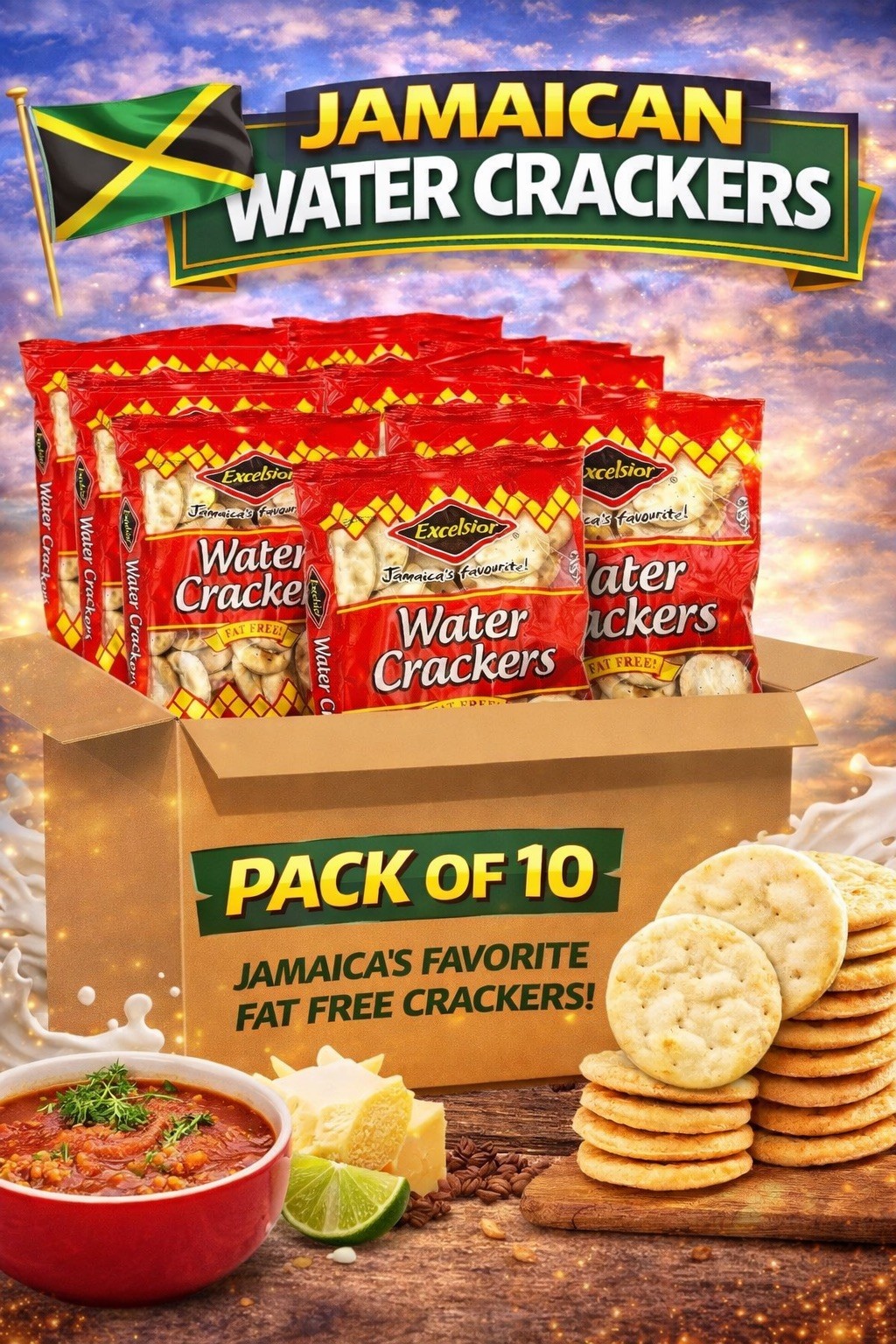 Excelsior Water Crackers Pack of 10 – 10.58 oz Jamaican Favorite. Free shipping