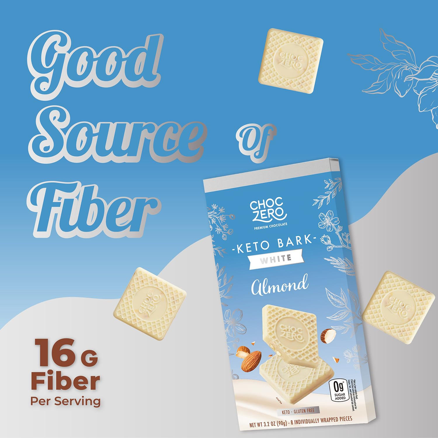 Choczero Sugar Free White Chocolate Candy with Almonds, No Sugar Alcohols, Keto,
