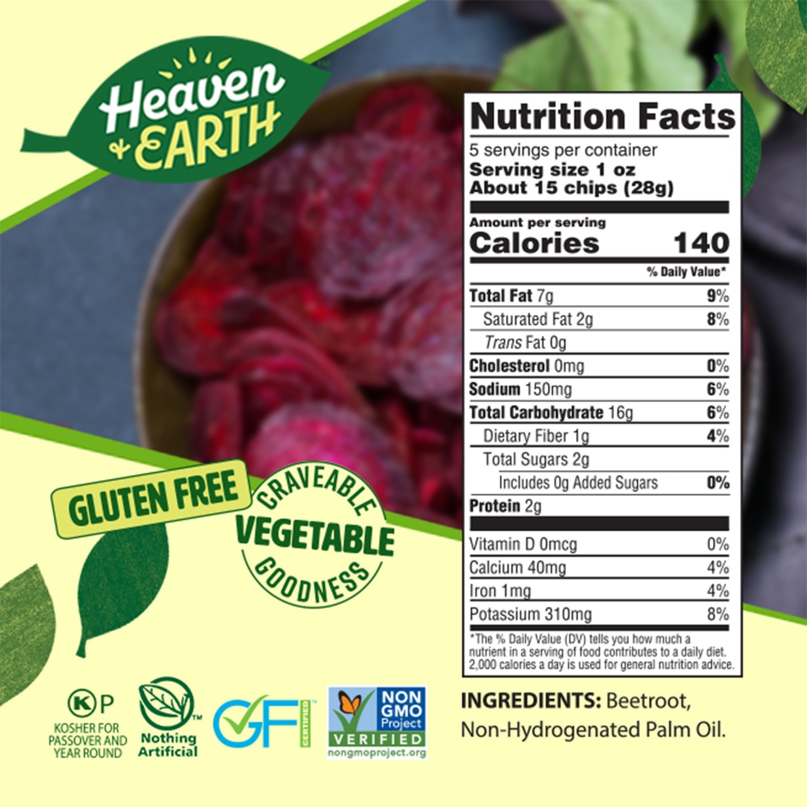 Heaven & Earth Beet Chips, 5oz 2 Pack Gluten Free | Non GMO | Thin & Crisp | …