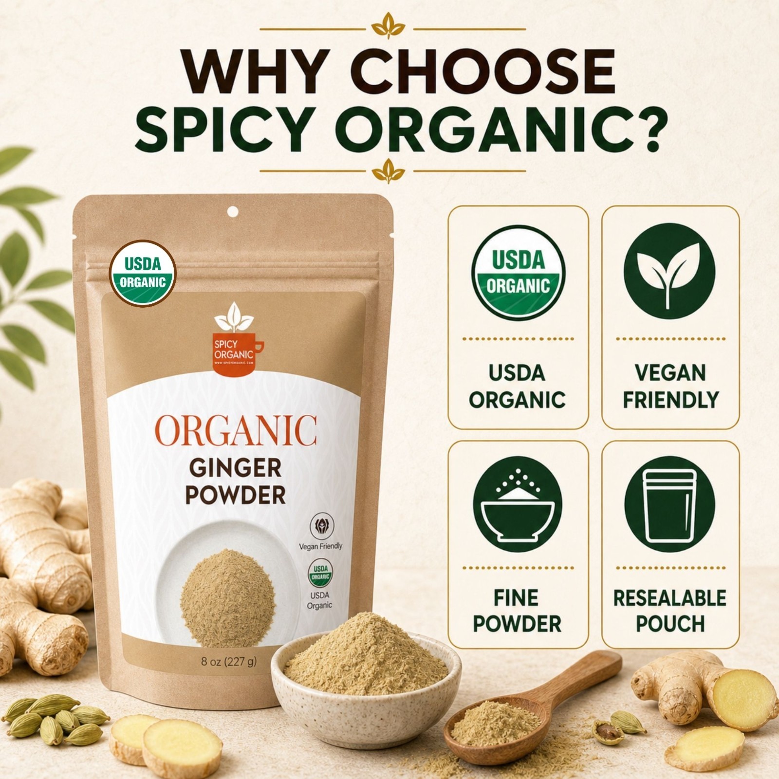 Spicy Organic Ginger Powder 16 oz | USDA Organic