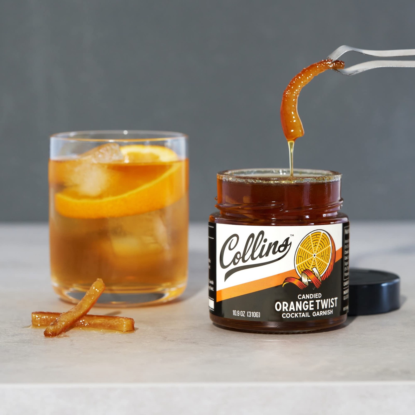 Collins Candied Fruit Orange Peel Twist in Syrup, Popular Cocktail Garnish fo…