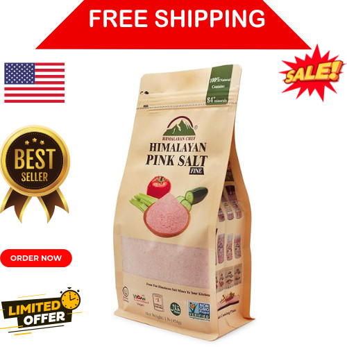 Himalayan Chef Pink Himalayan Salt, Fine Grain – 1 lbs (1 Pound Bag)