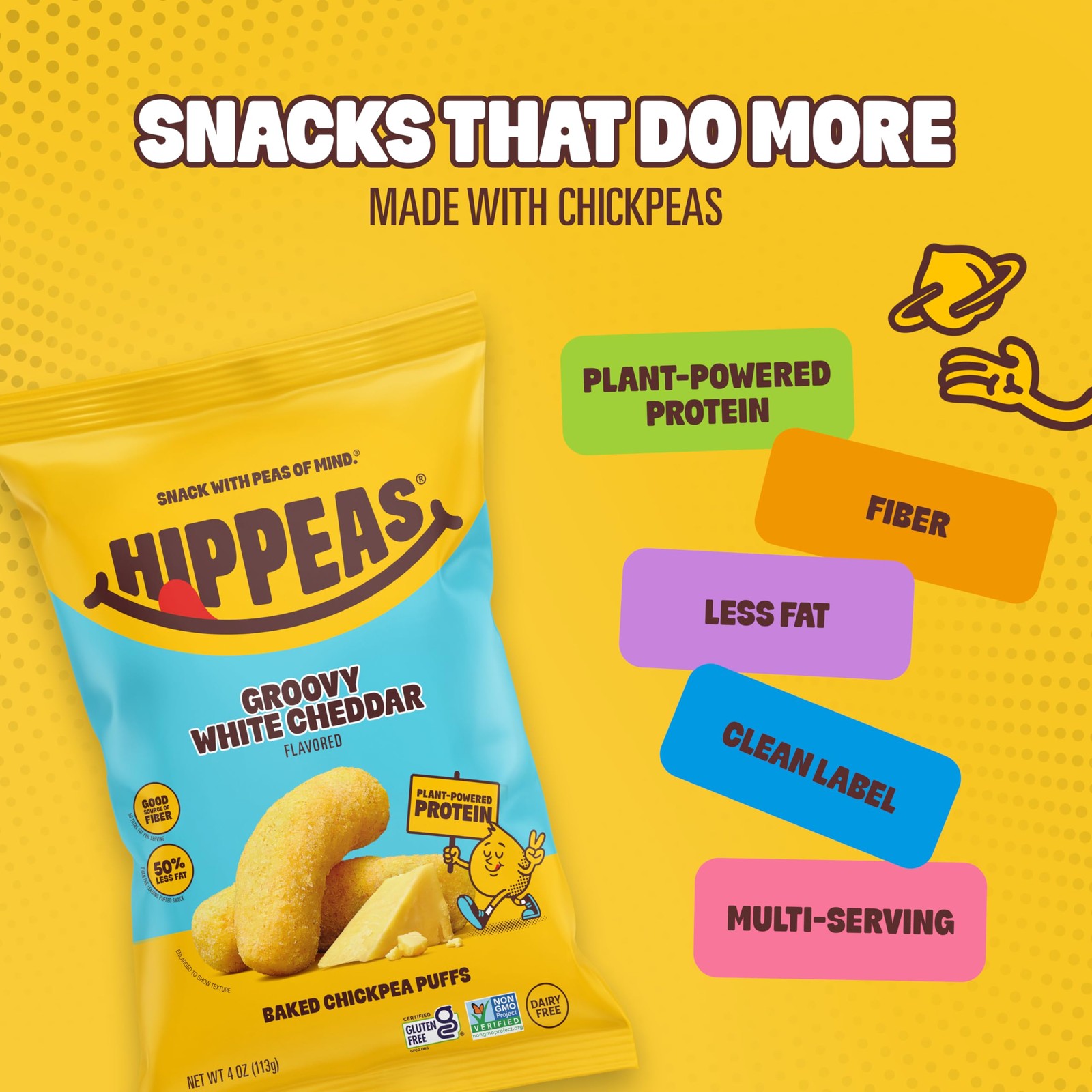 Hippeas Chickpea Puffs, Vegan White Cheddar, 4 Ounce 4 (Pack of 1)