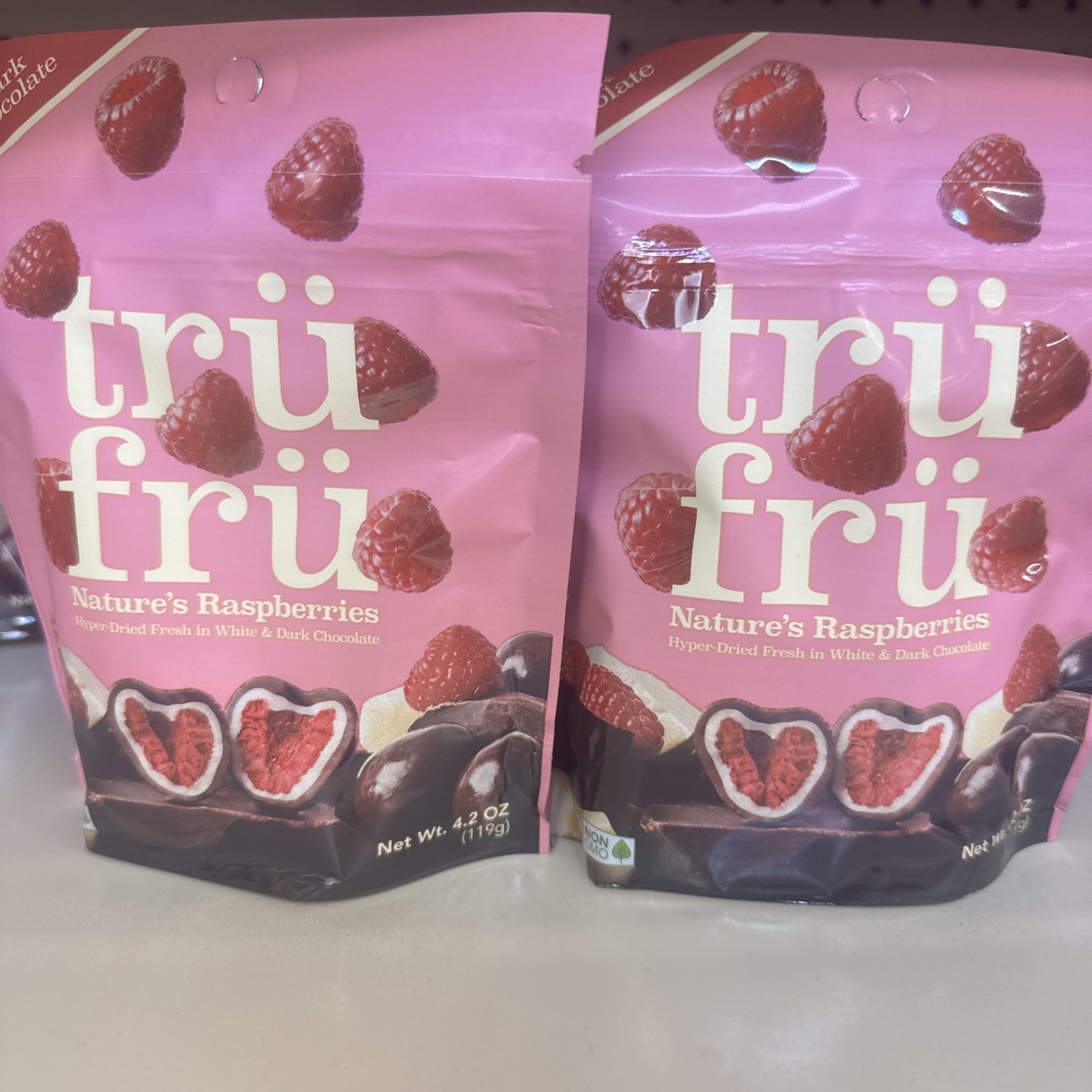 2x 4.2 oz Tru Fru Dark + White Chocolate Freeze -Dried Raspberries EXP:11:10/27