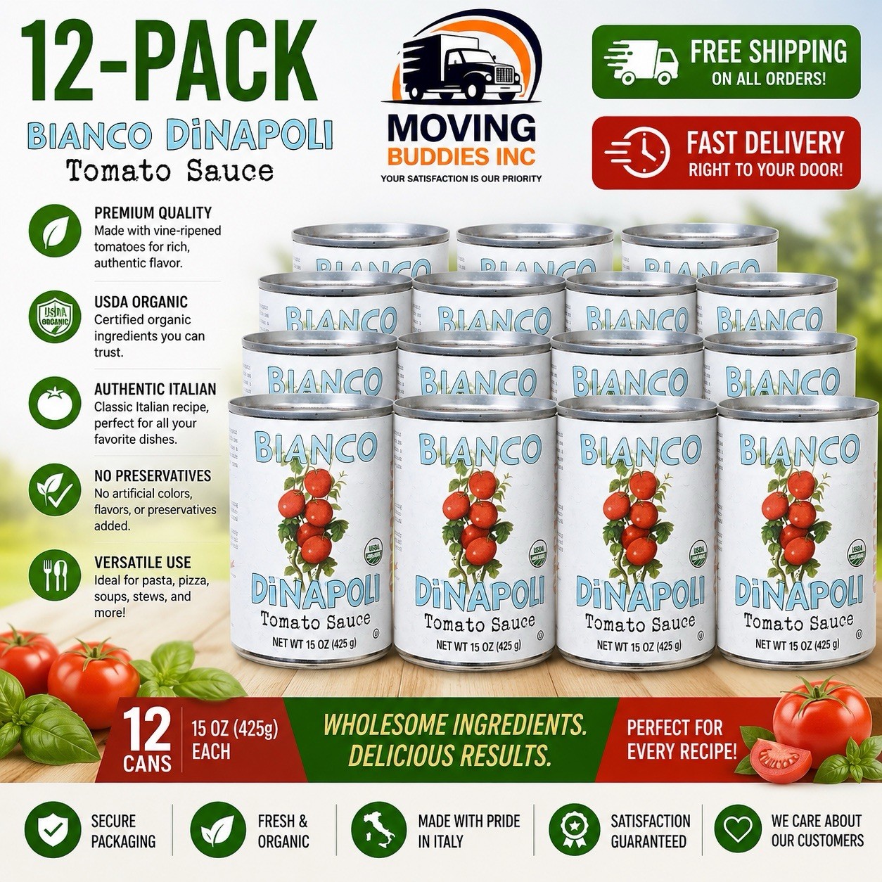 Tomato Sauce Bianco DiNapoli Organic 15oz (12-Pack) EXP – 09/01/27