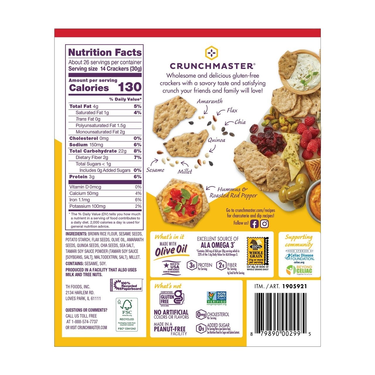 Crunchmaster Multi-Grain 6 Seed Crackers 28 oz Box Healthy Snack New