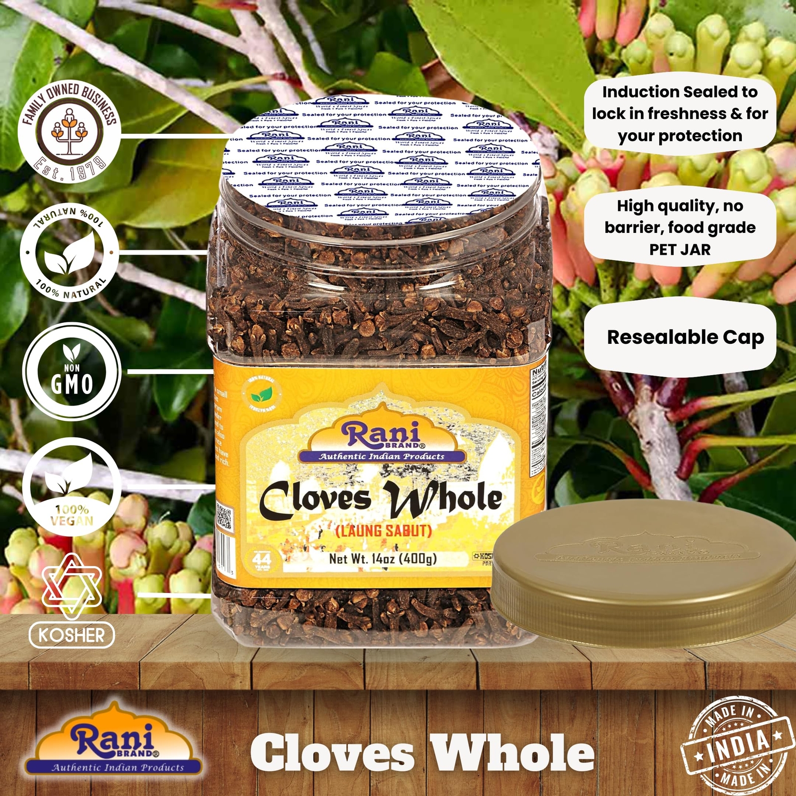 Rani Cloves Whole (Laung) 14oz (400g) Bulk PET Jar