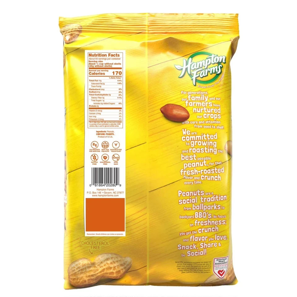 2 PACK Hampton Farms Unsalted In-Shell Peanuts 10 lbs. TOTAL – FAST SHIPPING