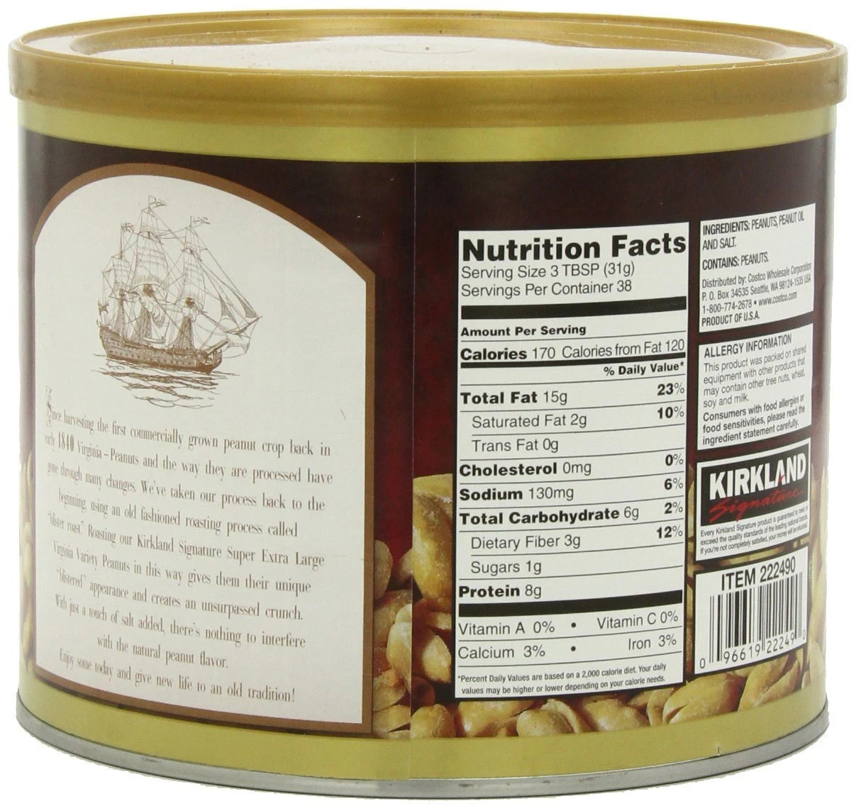 Kirkland Super XL VA Peanuts 40 oz Light Brown Roasted Snack Nuts