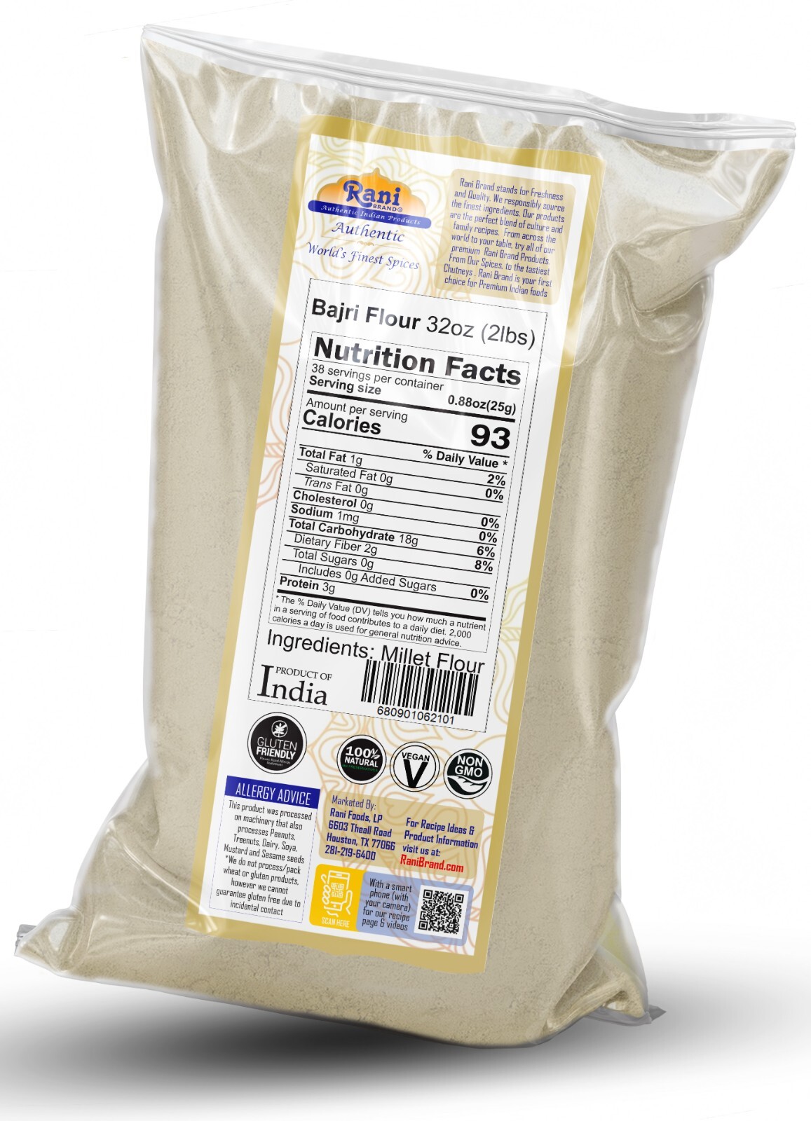 Rani Bajri Flour (Pearl Millet) 32oz (2lbs) 908g Bulk