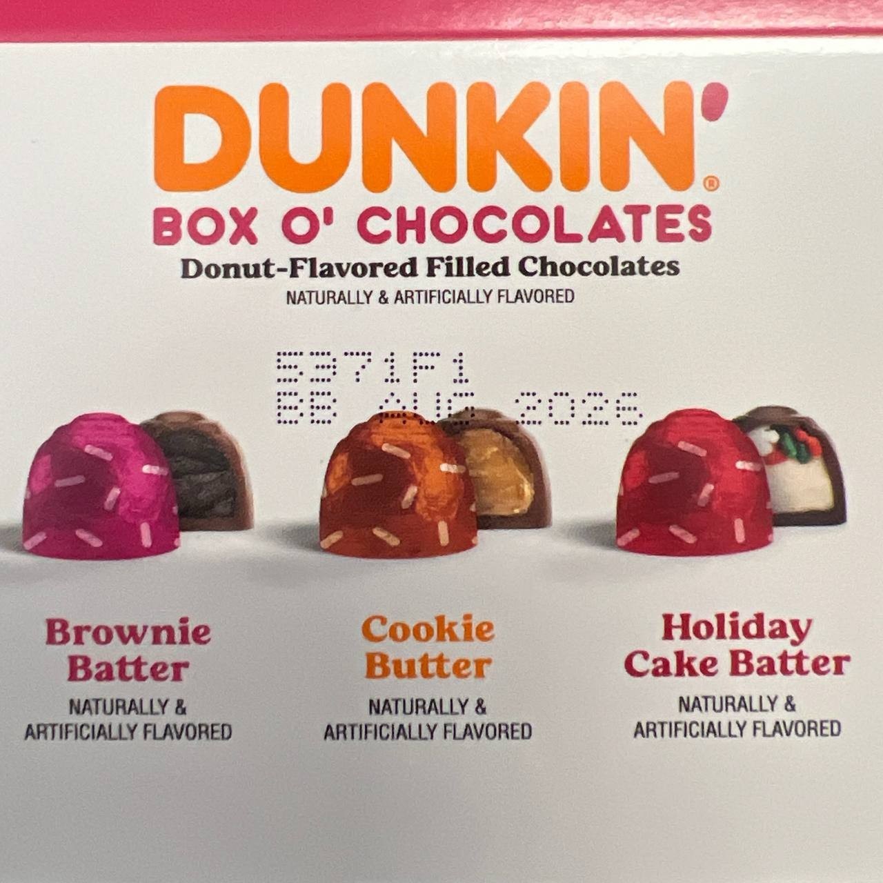 Dunkin Box O’ Chocolates Donut Flavored Filled Chocolates Gift Box BB 08/2026