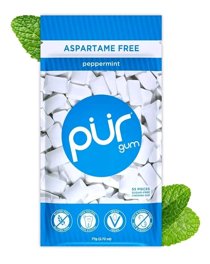 PUR Xylitol Chewing Gum PEPPERMINT (55 Pieces, 1 Pack) Sugarless Vegan Pure
