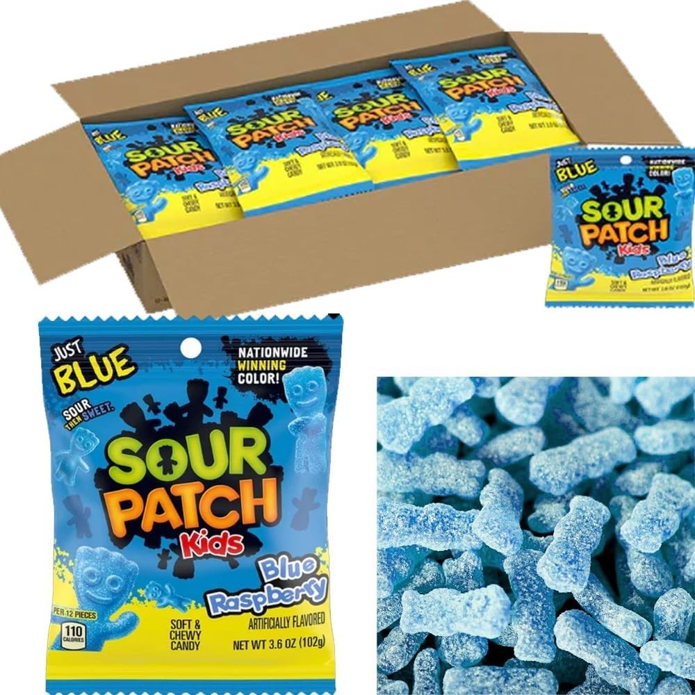 Sour Patch Kids Blue Raspberry 102g Peg Bag – 12 Pack – Wholesale Bulk