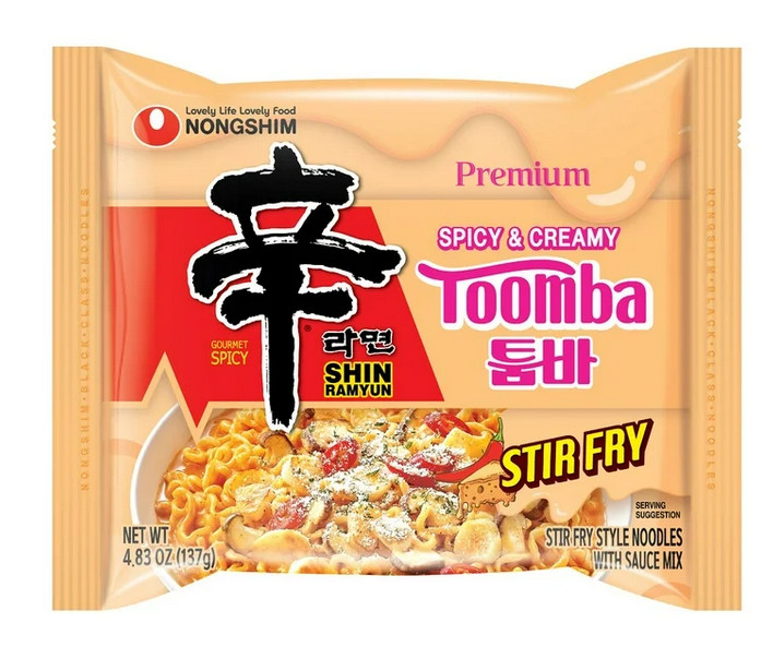 Nongshim Shin Toomba Stir Fry Creamy Premium Ramen Noodle Soup Pack, 4.83 oz X 4