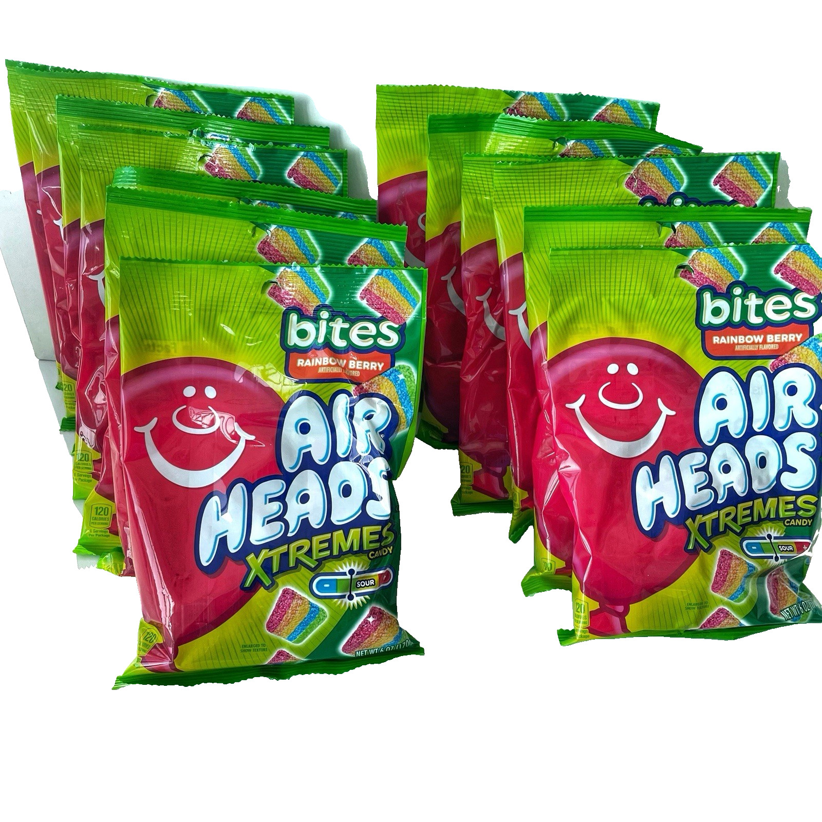 12 Pack Airheads Extreme Candy Bites Rainbow Berry 6 Oz Size Bulk Candy Gummy