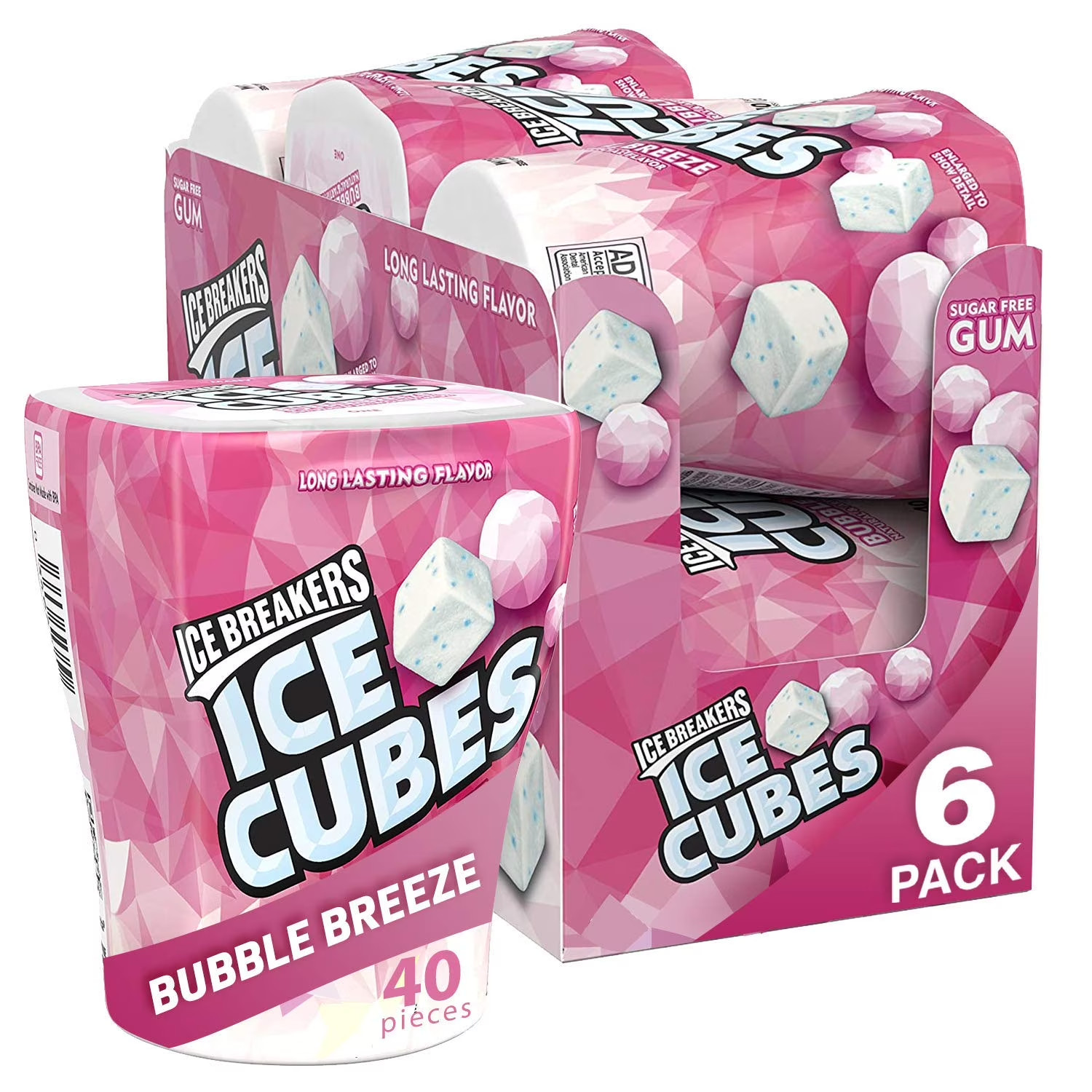 Ice Breakers Ice Cubes Bubble Breeze Sugar Free Gum Xylitol 40 Count (Pack of 6)