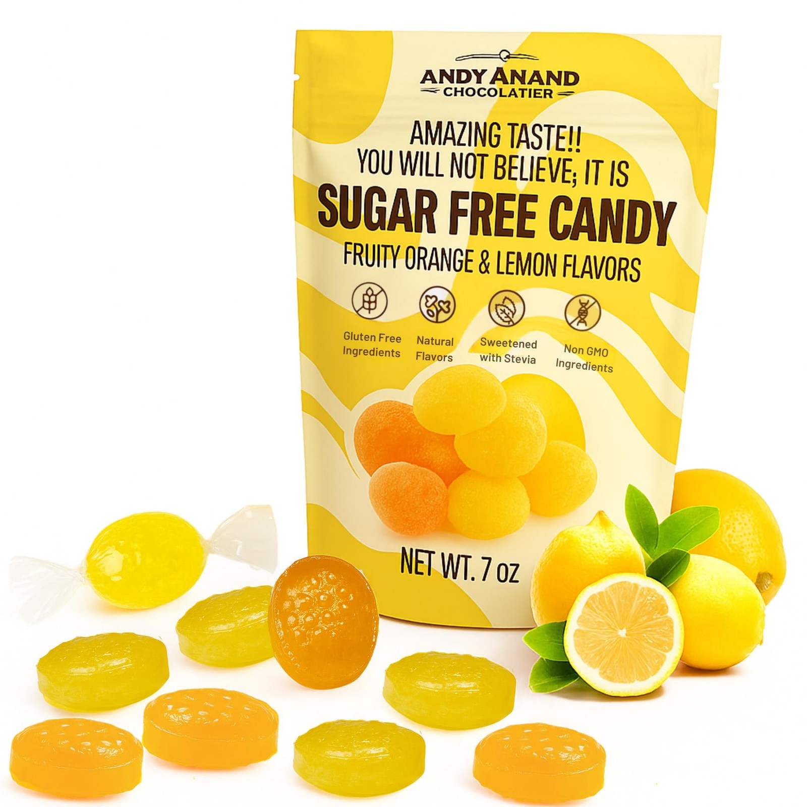 Sugar Free Hard Candy Orange & Lemon Mixed Flavors – Made in Italy, Individua…